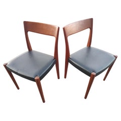 Pair of Mid Century Modern Teak Dining Chairs Leather Seats by Svegard Sweden