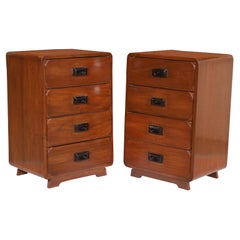 Pair of Mid-Century Modern Teak Side or End Tables with Ebonized Drawer Pulls