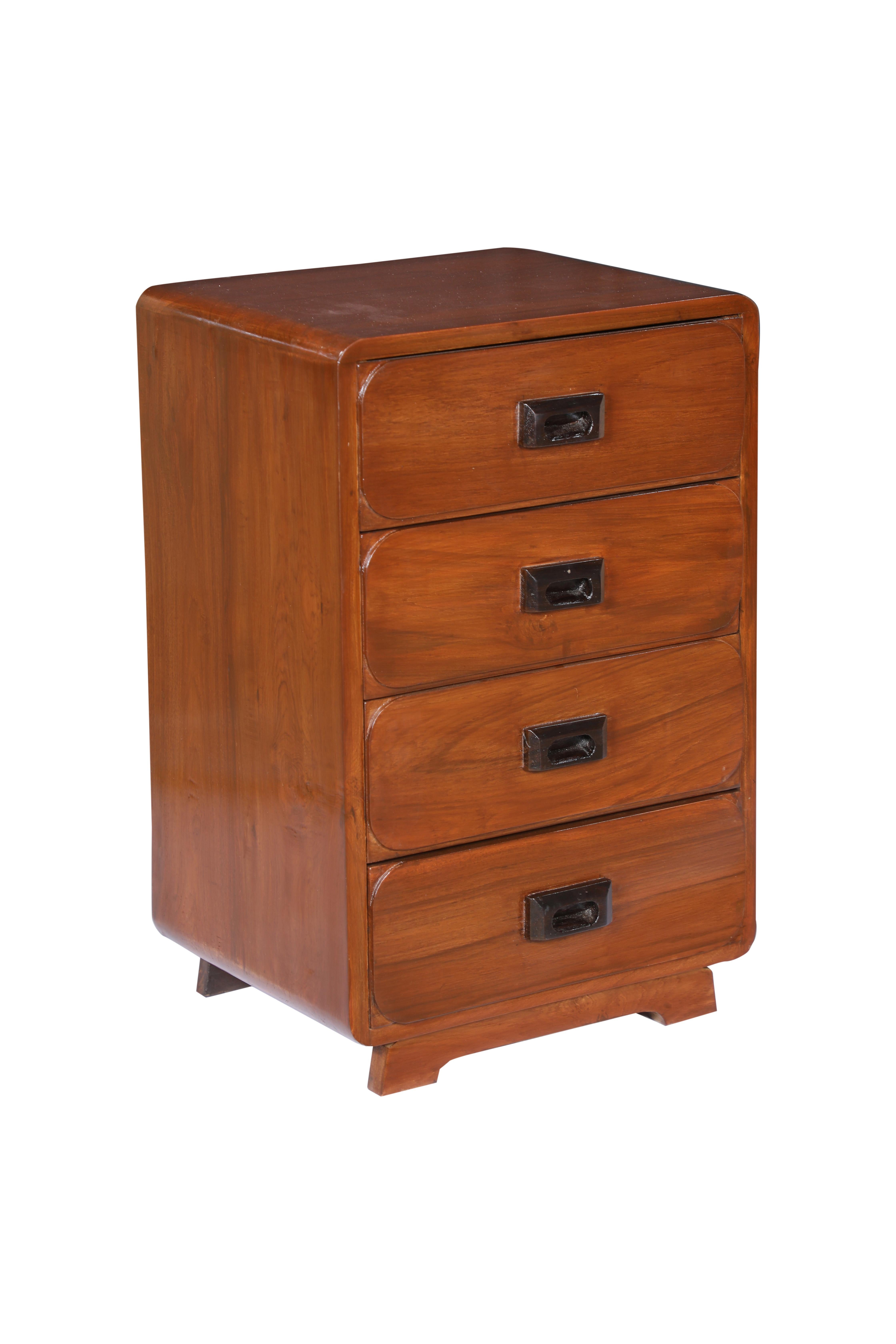 European Pair of Mid-Century Modern Teak Side or End Tables with Ebonized Drawer Pulls