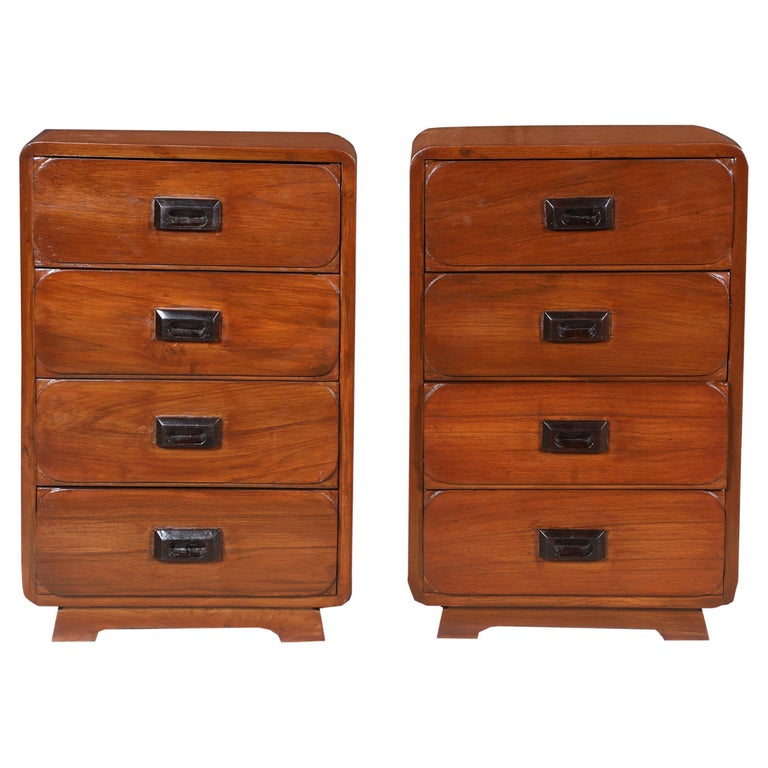 Pair of MidCentury Modern Teak Side or End Tables with Ebonized Drawer Pulls For Sale at 1stDibs