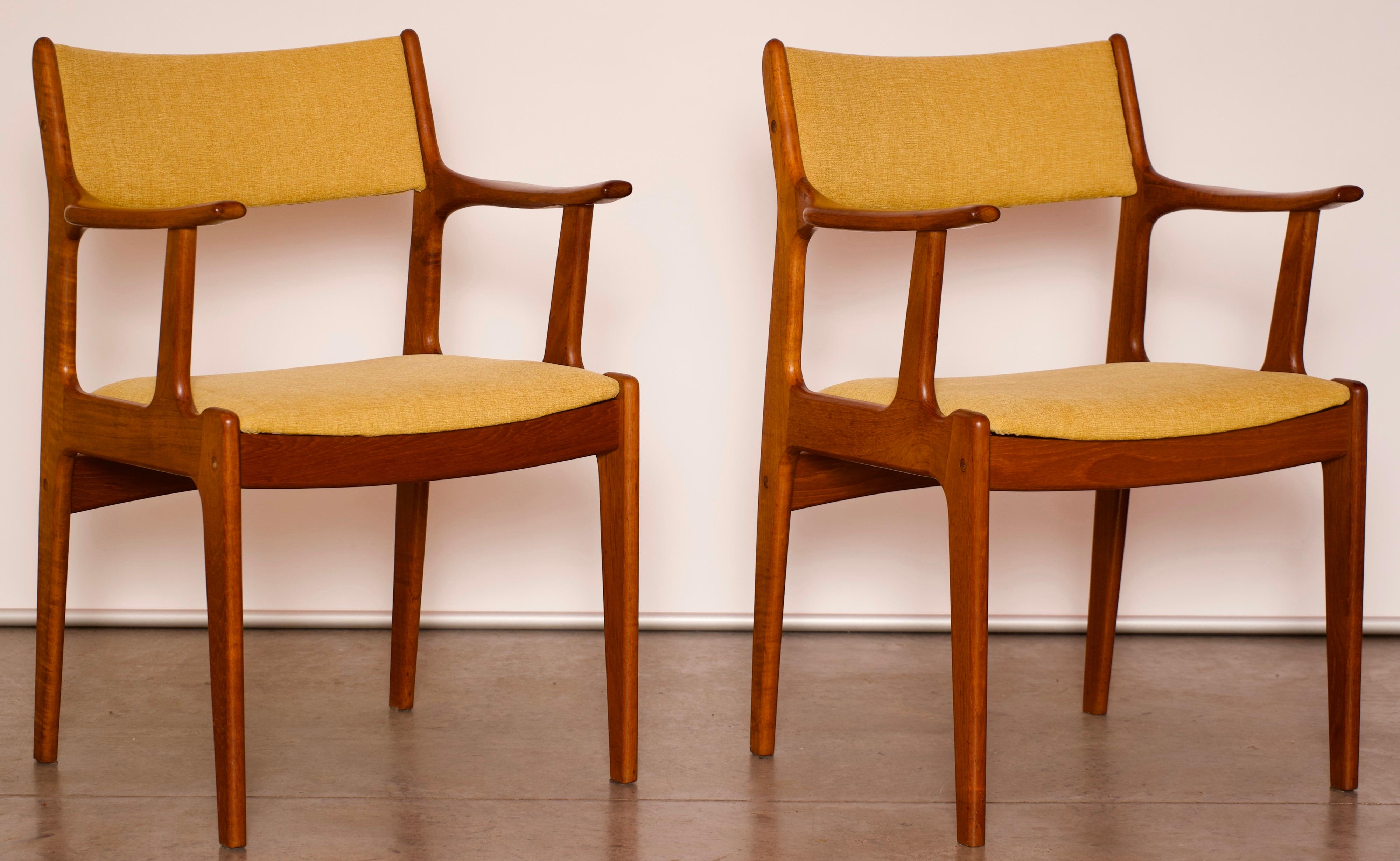 Polyester Pair of Mid-Century Modern Teak Wood Armchairs