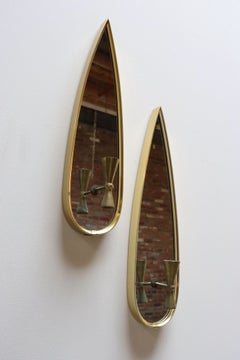 Pair of Mid-Century Modern Teardrop-Form Aluminum and Brass Candle Wall Sconces