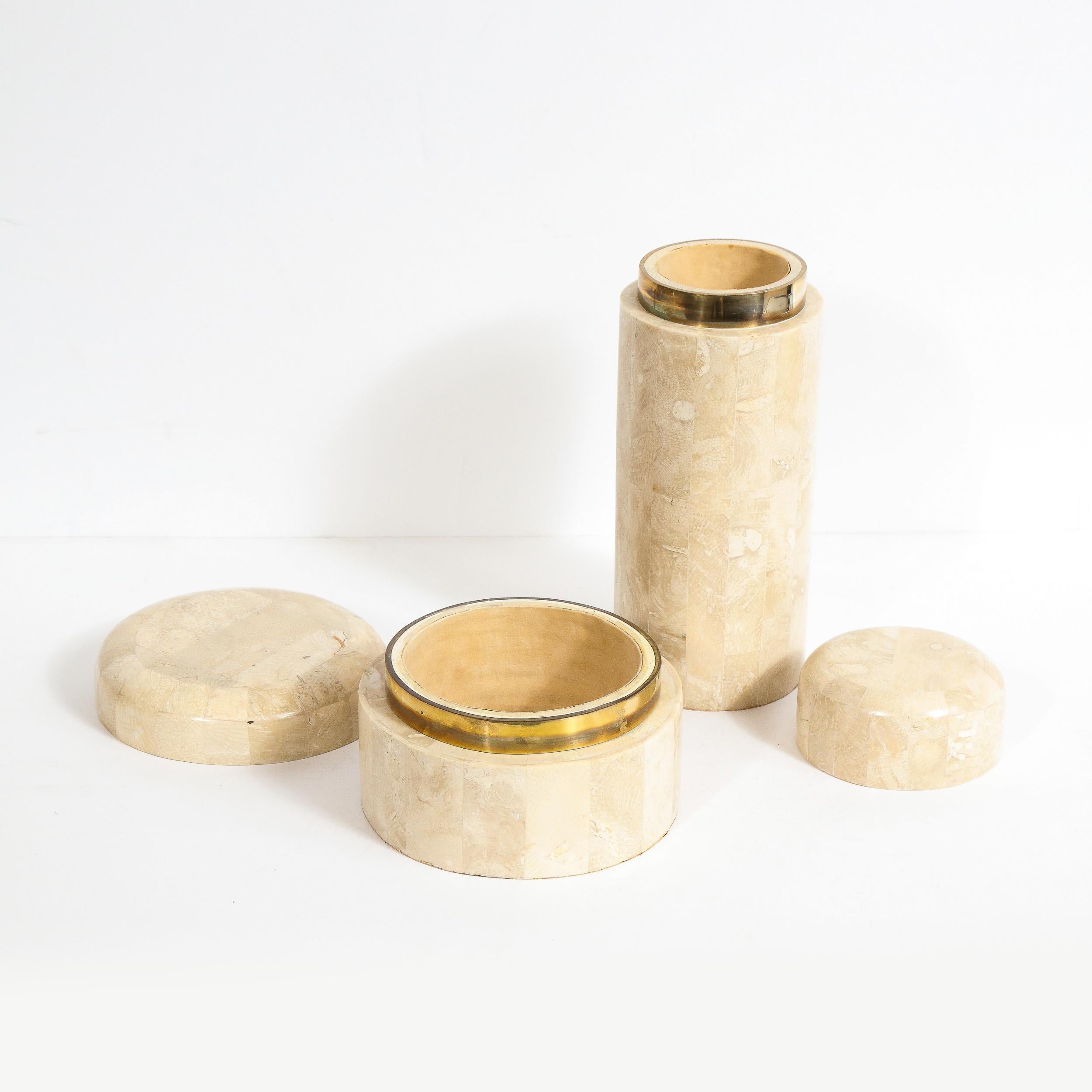 Américain Paire de boîtes en pierre tessellée de style Mid-Century Modern par Maitland Smith en vente