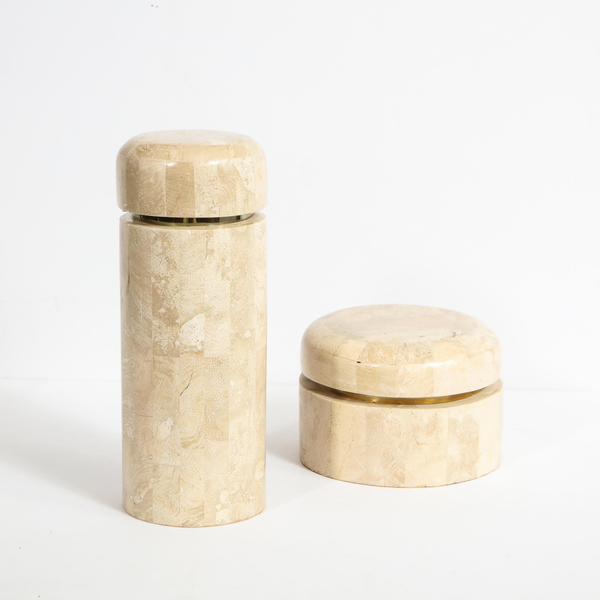 Paire de boîtes en pierre tessellée de style Mid-Century Modern par Maitland Smith en vente 2