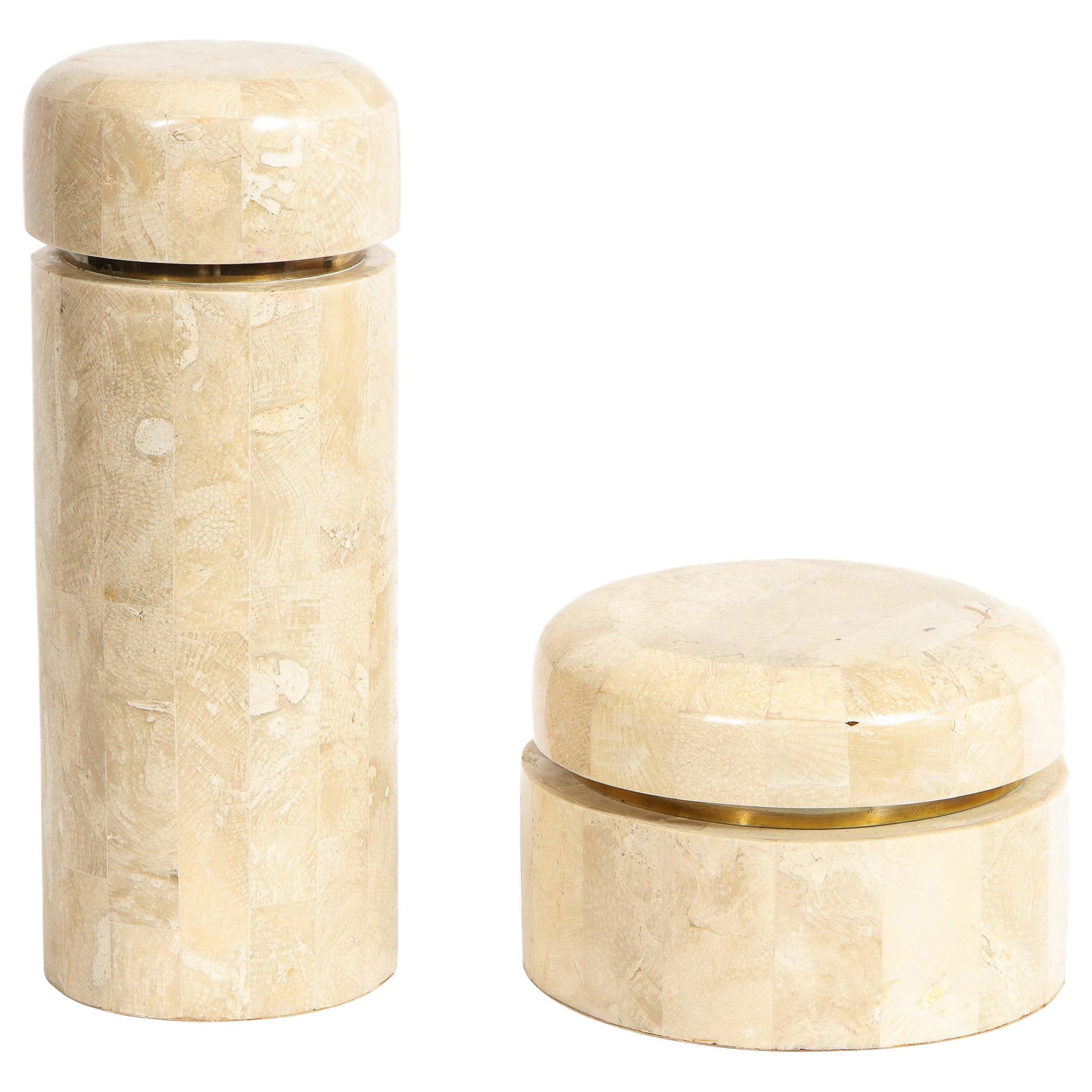 Pair of Mid-Century Modern Tessellated Stone Boxes by Maitland Smith For Sale