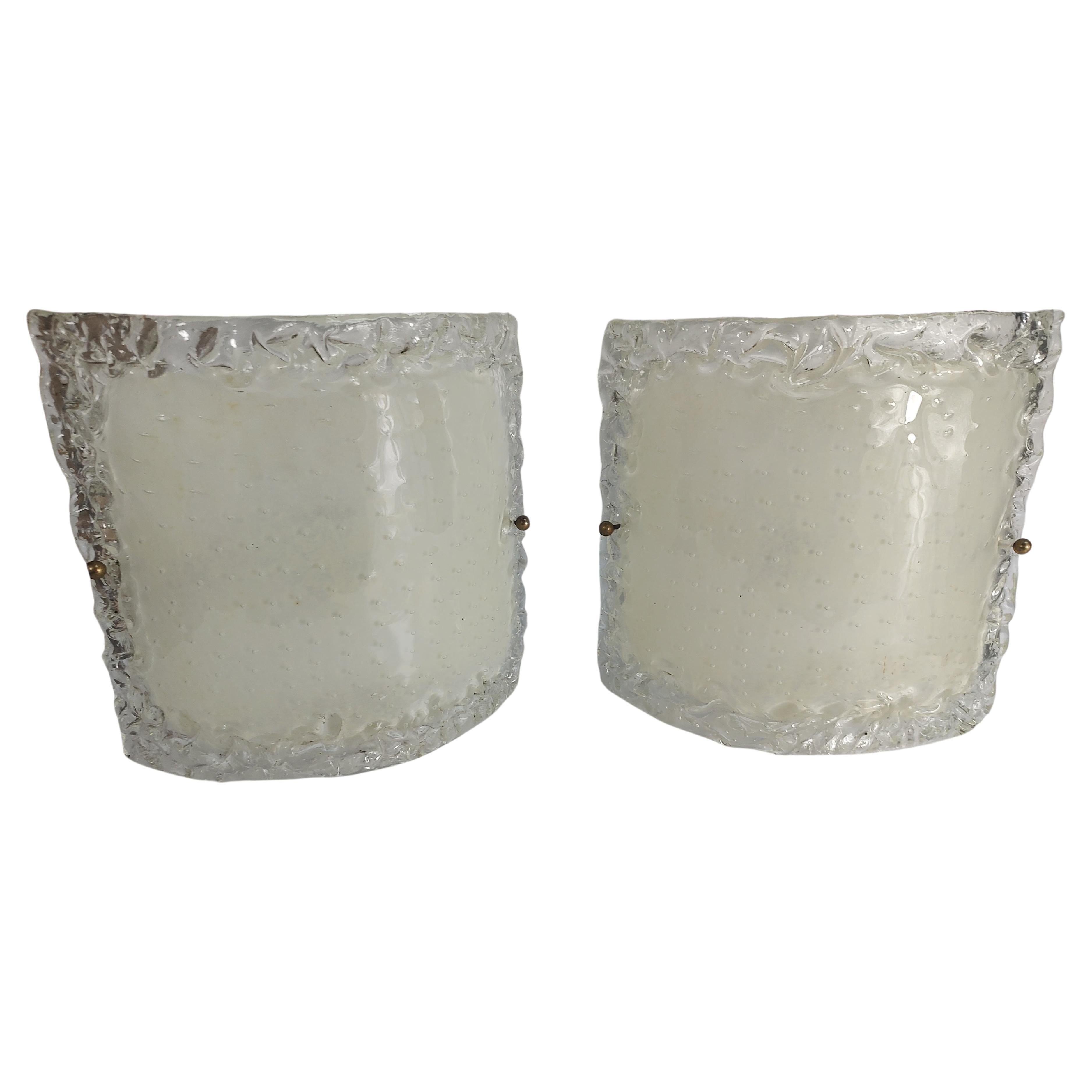 Mid-Century Modern Pair of Mid Century Modern Thick Venini Style Murano Wall Sconces for Casella For Sale