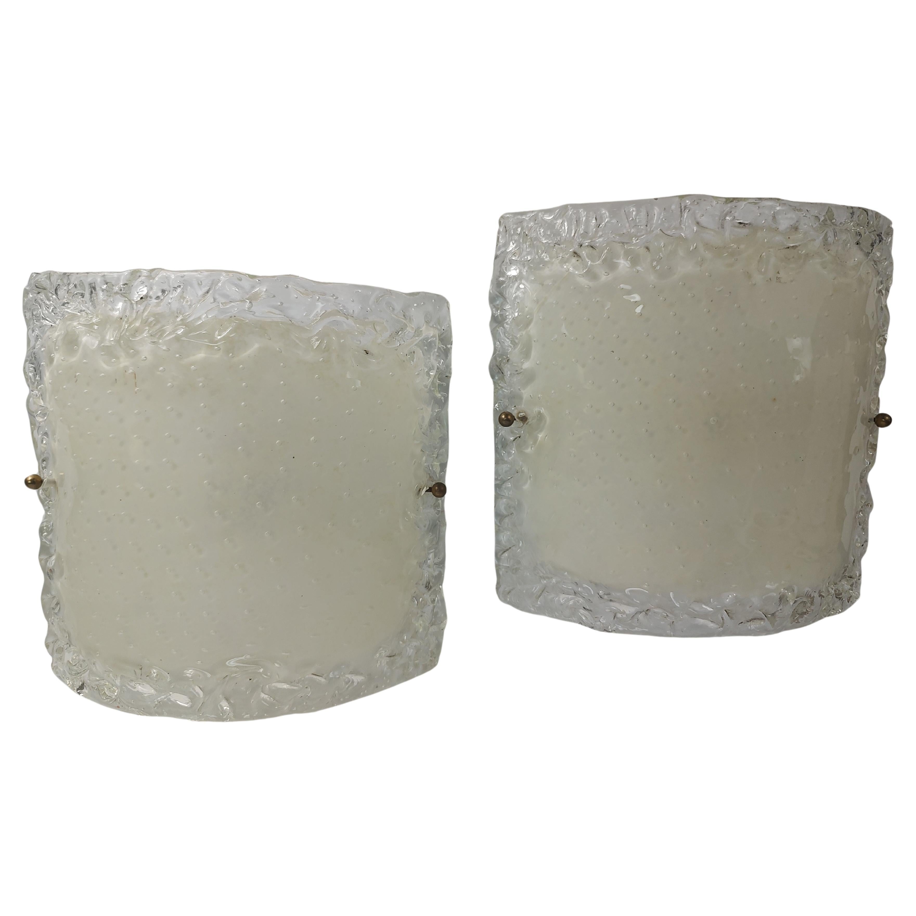 Coppia di lampade da parete di Murano in stile Mid Century Modern Venini per Casella in vendita