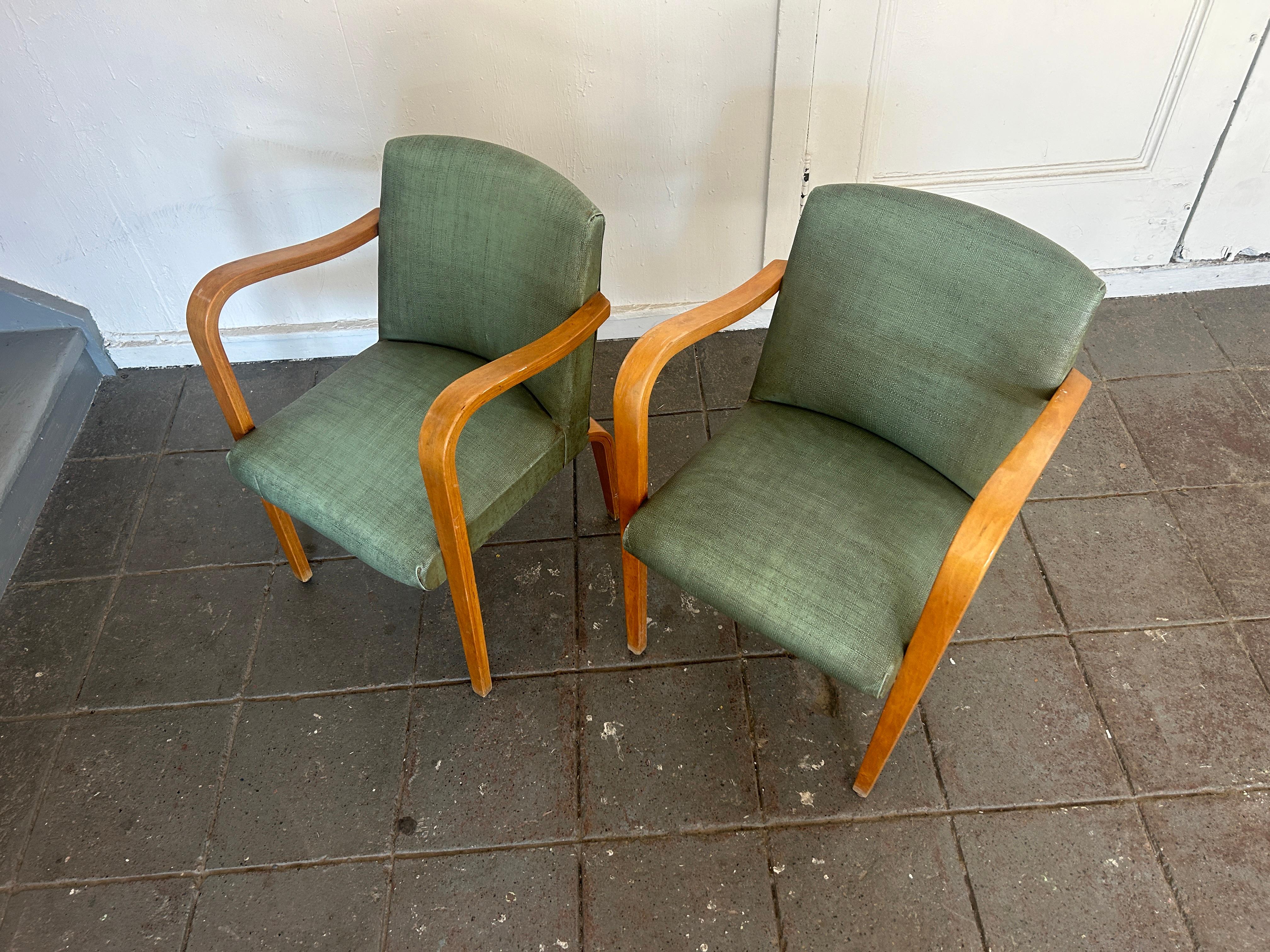 American Pair of Mid-Century Modern Thonet Bentwood Birch Arm Chairs For Sale