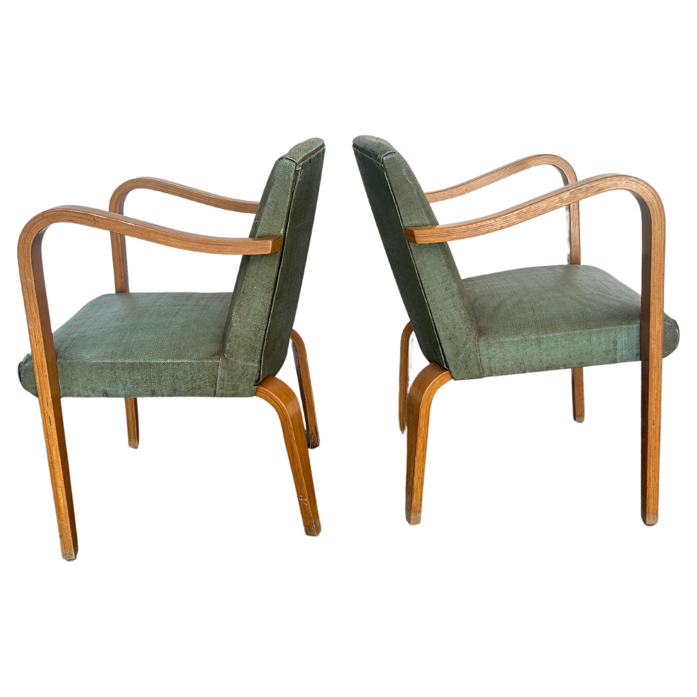 Pair of Mid-Century Modern Thonet Bentwood Birch Arm Chairs For Sale