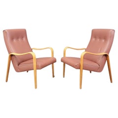 Pair of Mid-Century Modern Thonet Bentwood Birch Lounge Arm Chairs