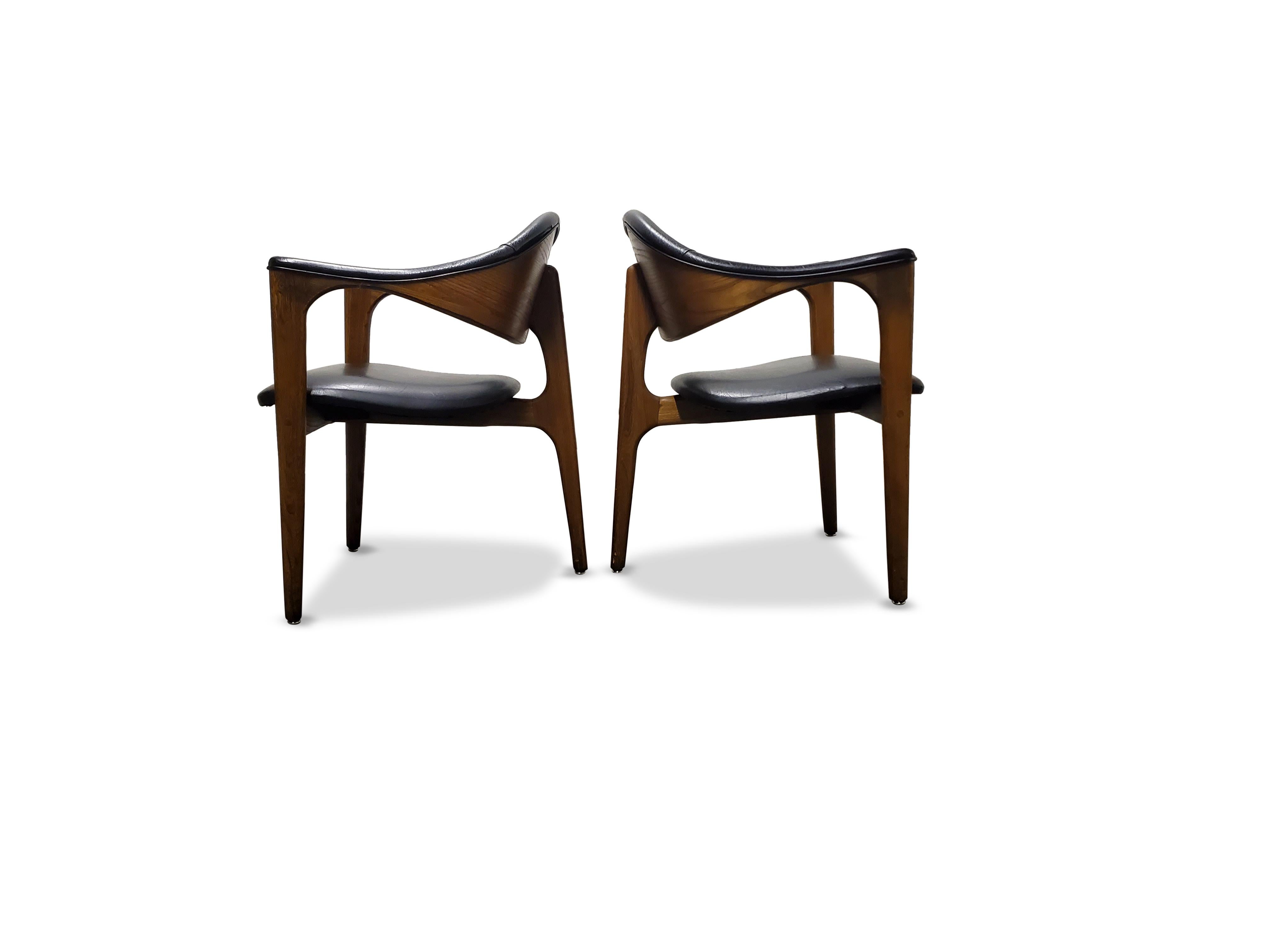 Upholstery Pair of Mid-Century Modern Three-Legged Chairs