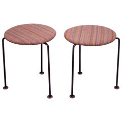 Vintage Pair of Mid-Century Modern Three-Legged Wrought Iron Low Stools