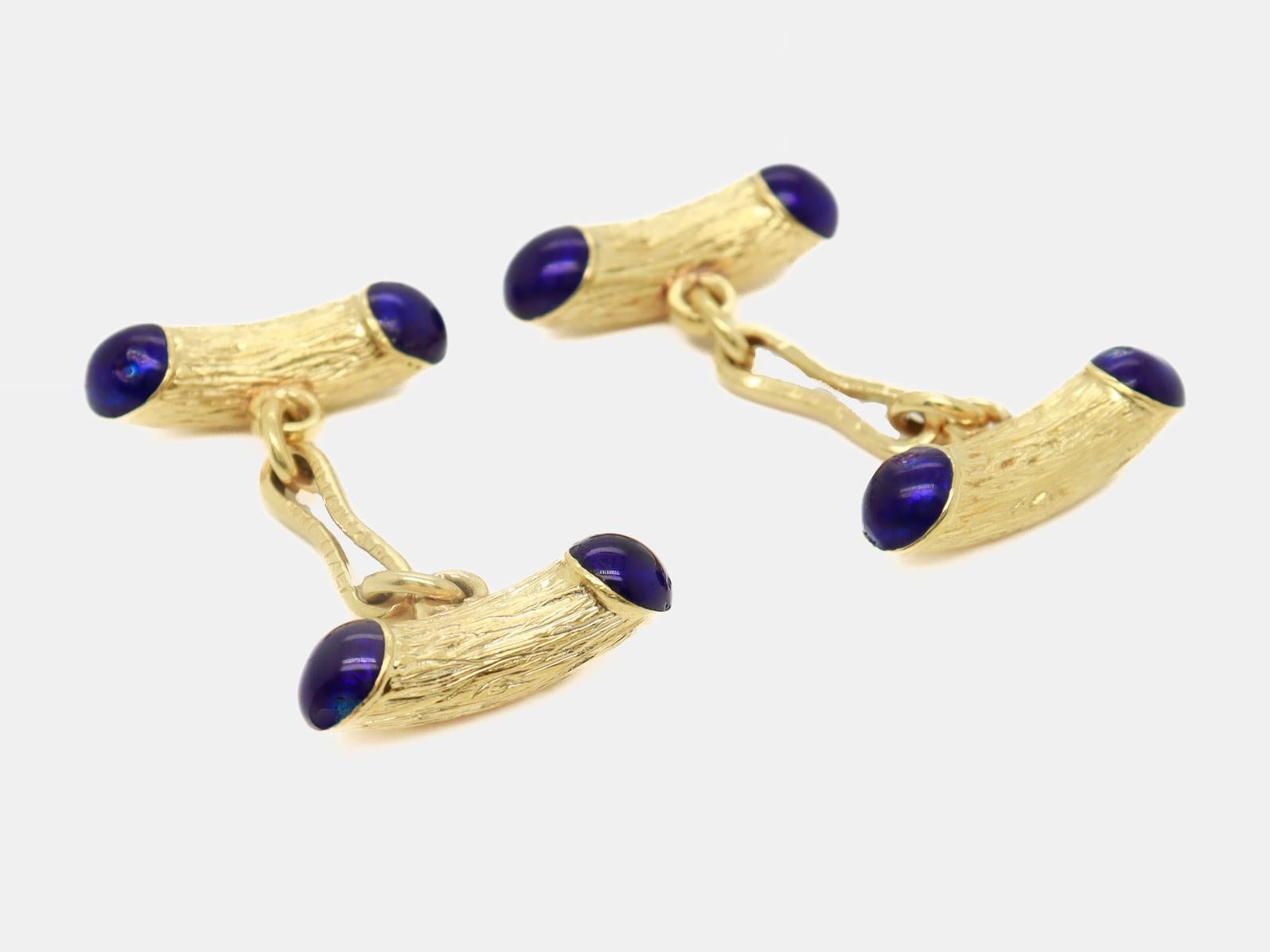 Pair of Mid-Century Modern Tiffany & Co. 18K Gold & Blue Enamel Cufflinks In Good Condition For Sale In Philadelphia, PA