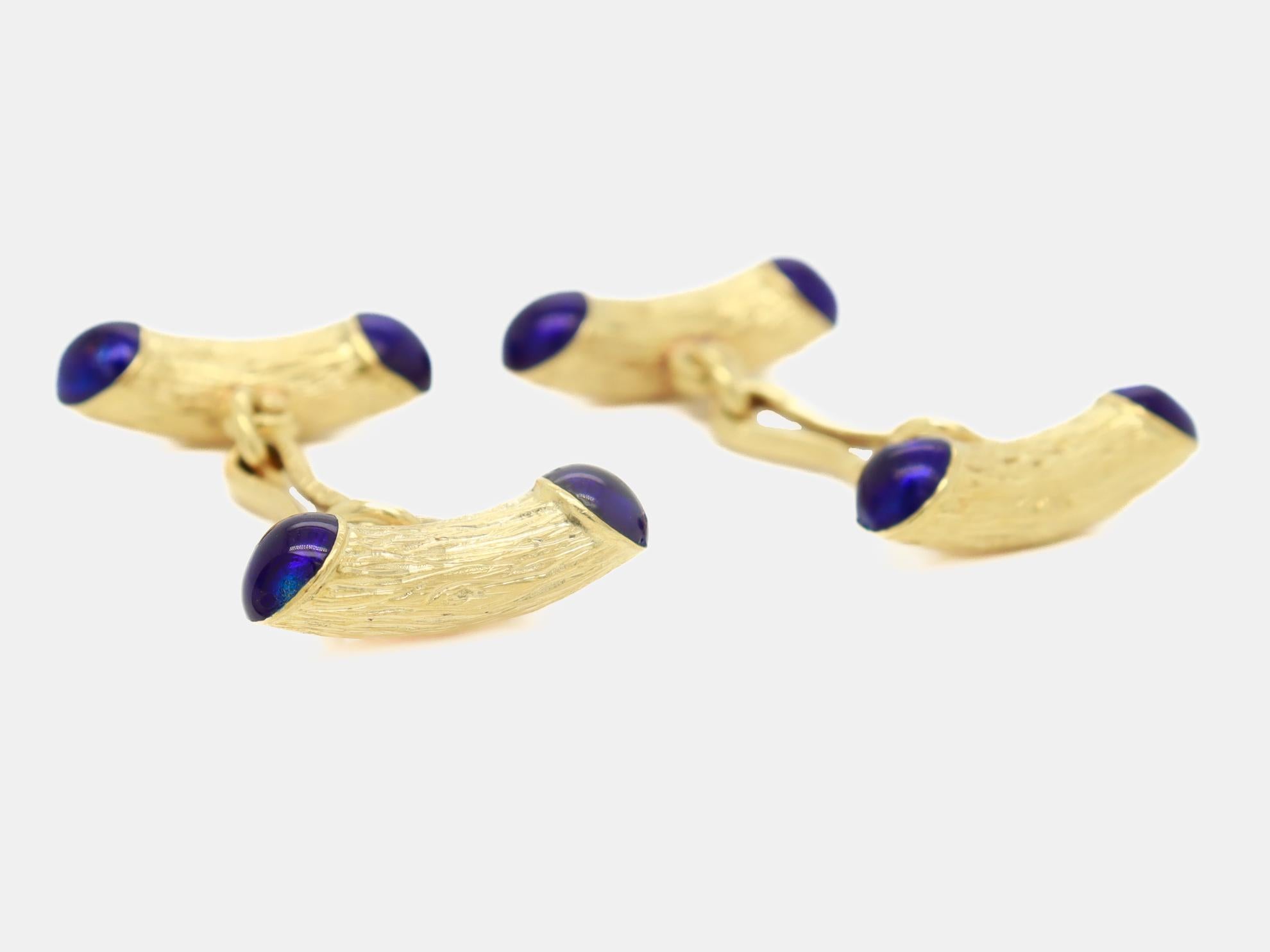 Men's Pair of Mid-Century Modern Tiffany & Co. 18K Gold & Blue Enamel Cufflinks For Sale