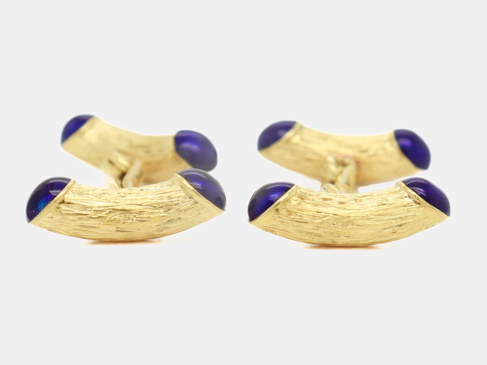 Pair of Mid-Century Modern Tiffany & Co. 18K Gold & Blue Enamel Cufflinks For Sale 1
