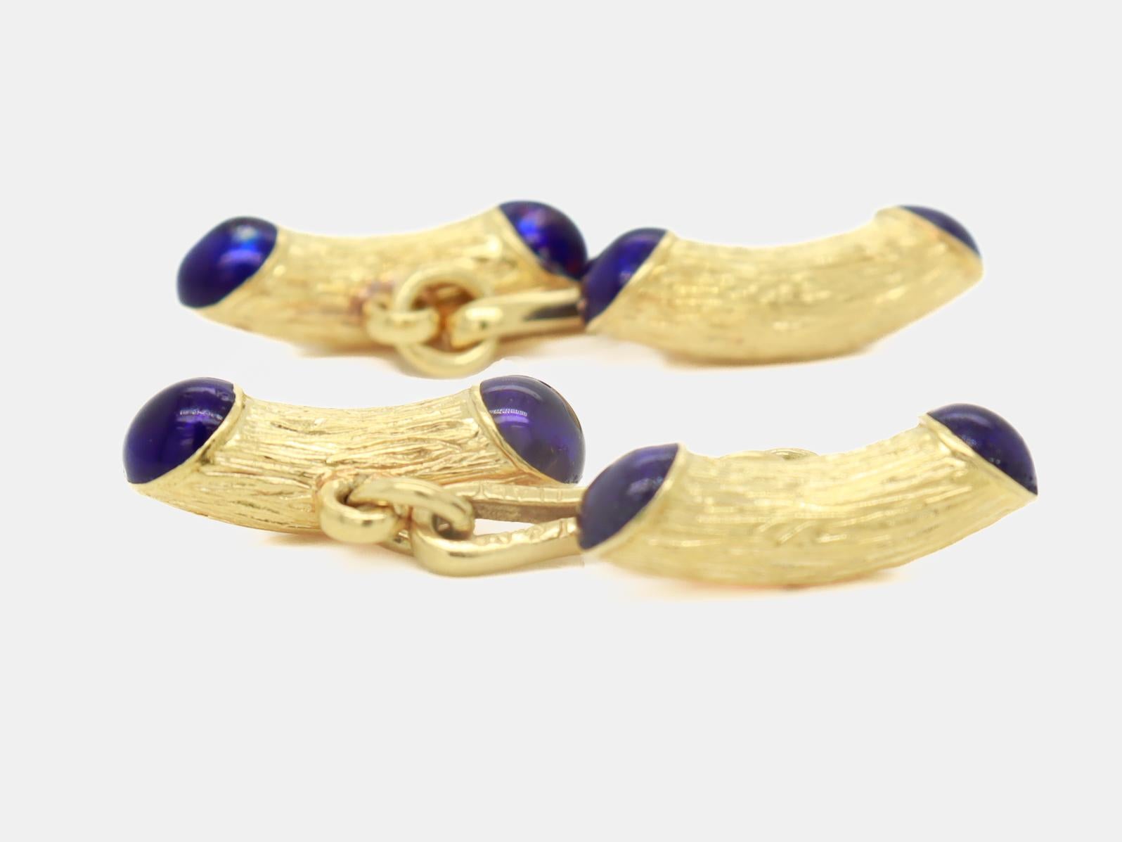 Pair of Mid-Century Modern Tiffany & Co. 18K Gold & Blue Enamel Cufflinks For Sale 3