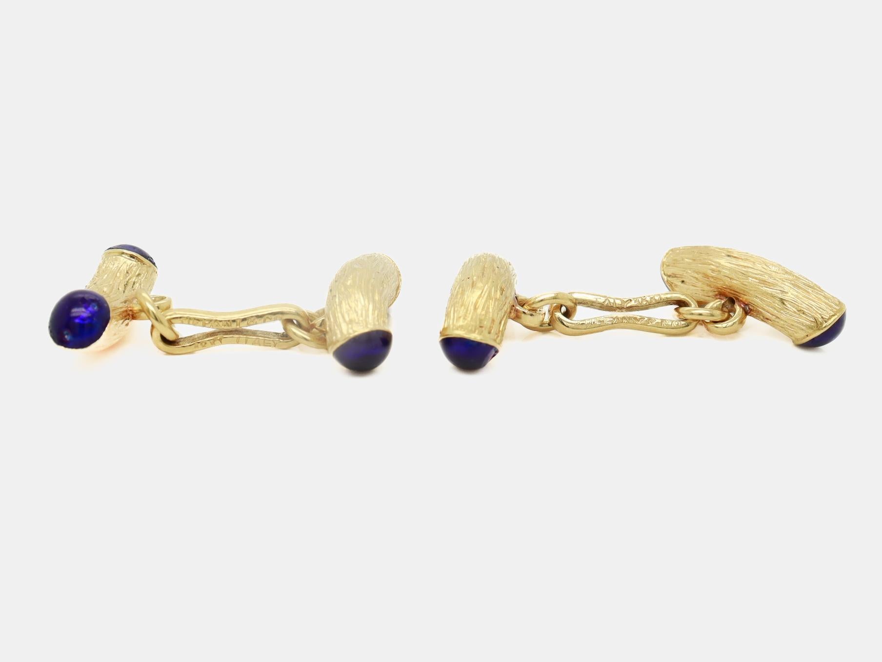 Pair of Mid-Century Modern Tiffany & Co. 18K Gold & Blue Enamel Cufflinks For Sale 4