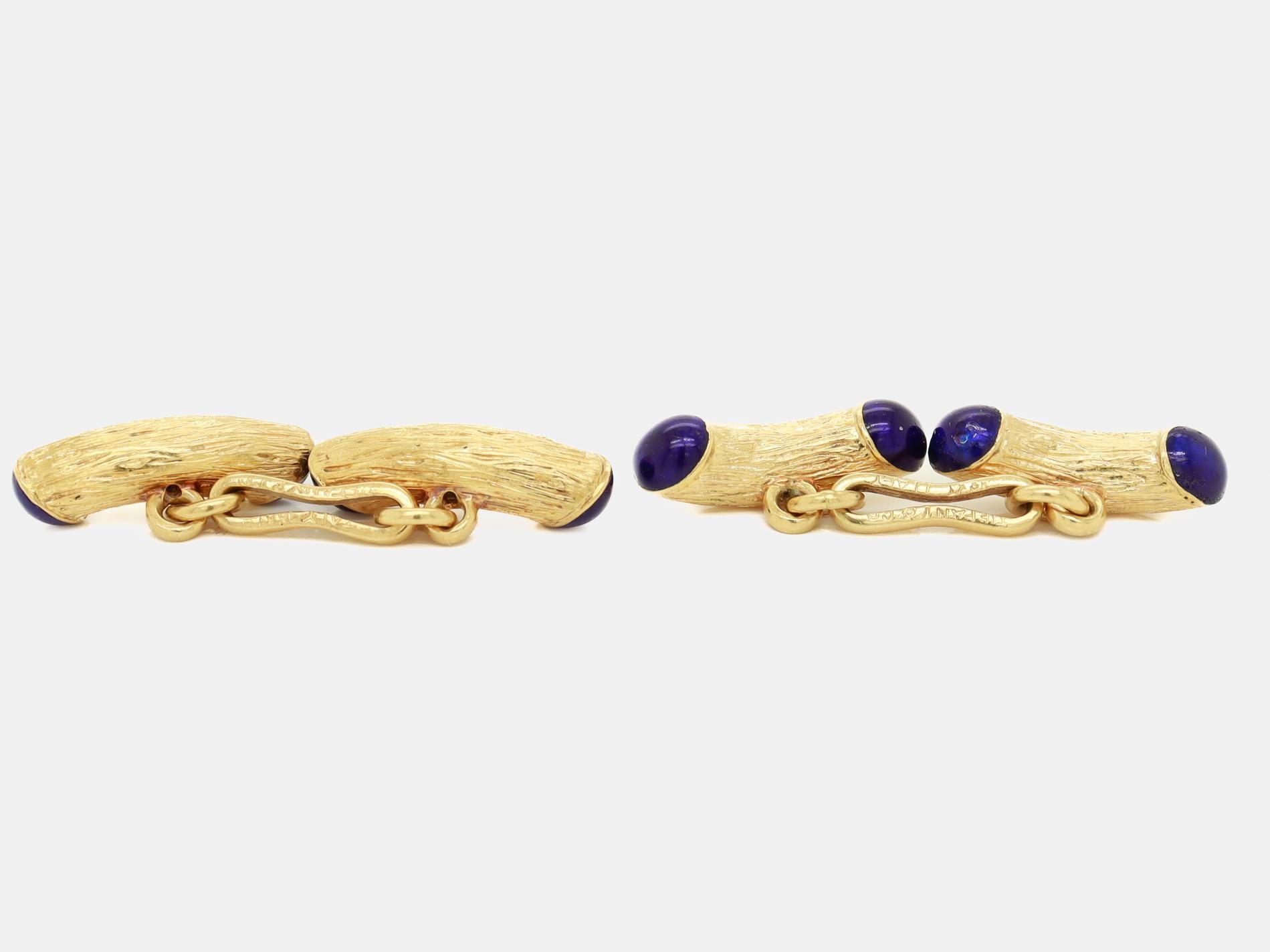 Pair of Mid-Century Modern Tiffany & Co. 18K Gold & Blue Enamel Cufflinks For Sale 5