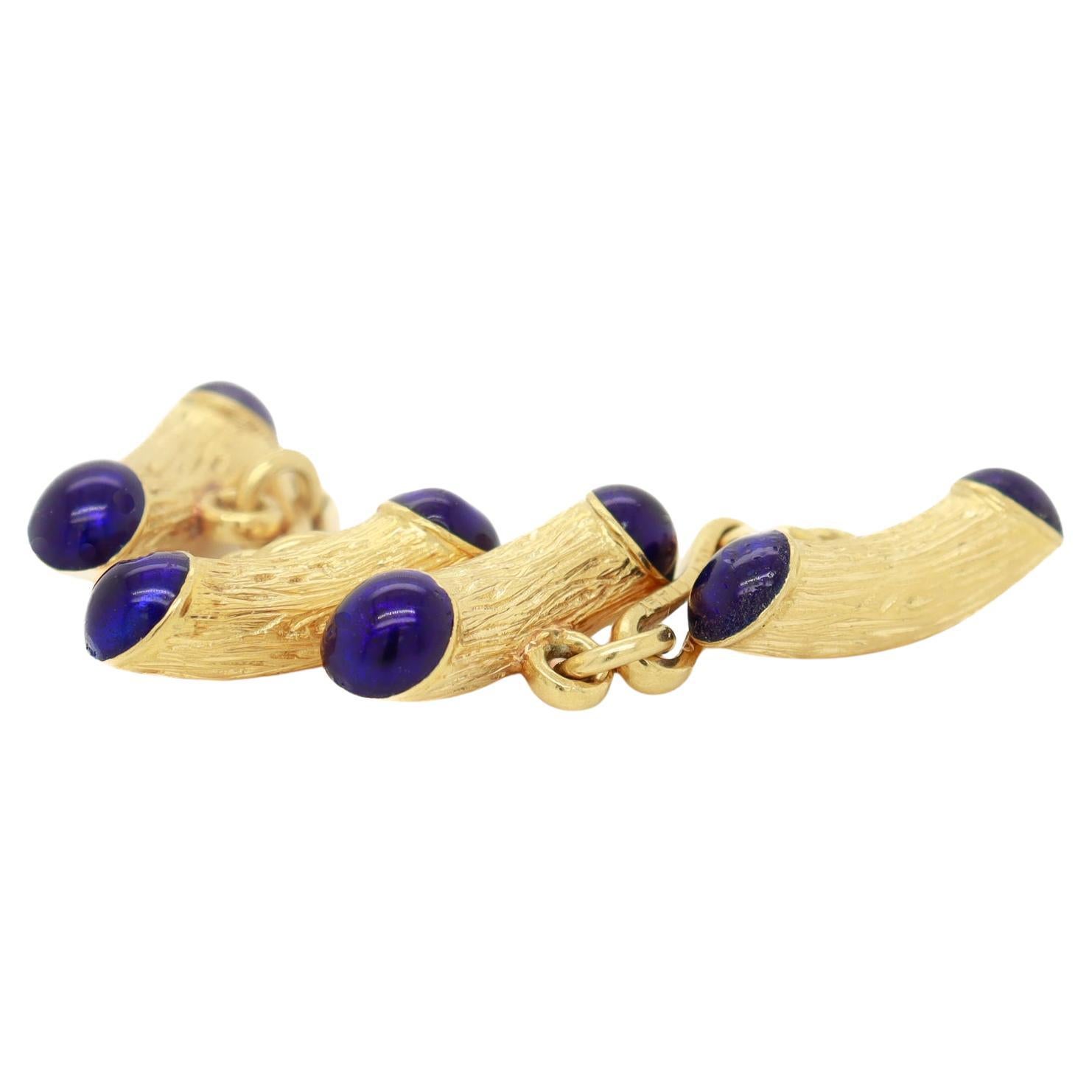 Pair of Mid-Century Modern Tiffany & Co. 18K Gold & Blue Enamel Cufflinks For Sale