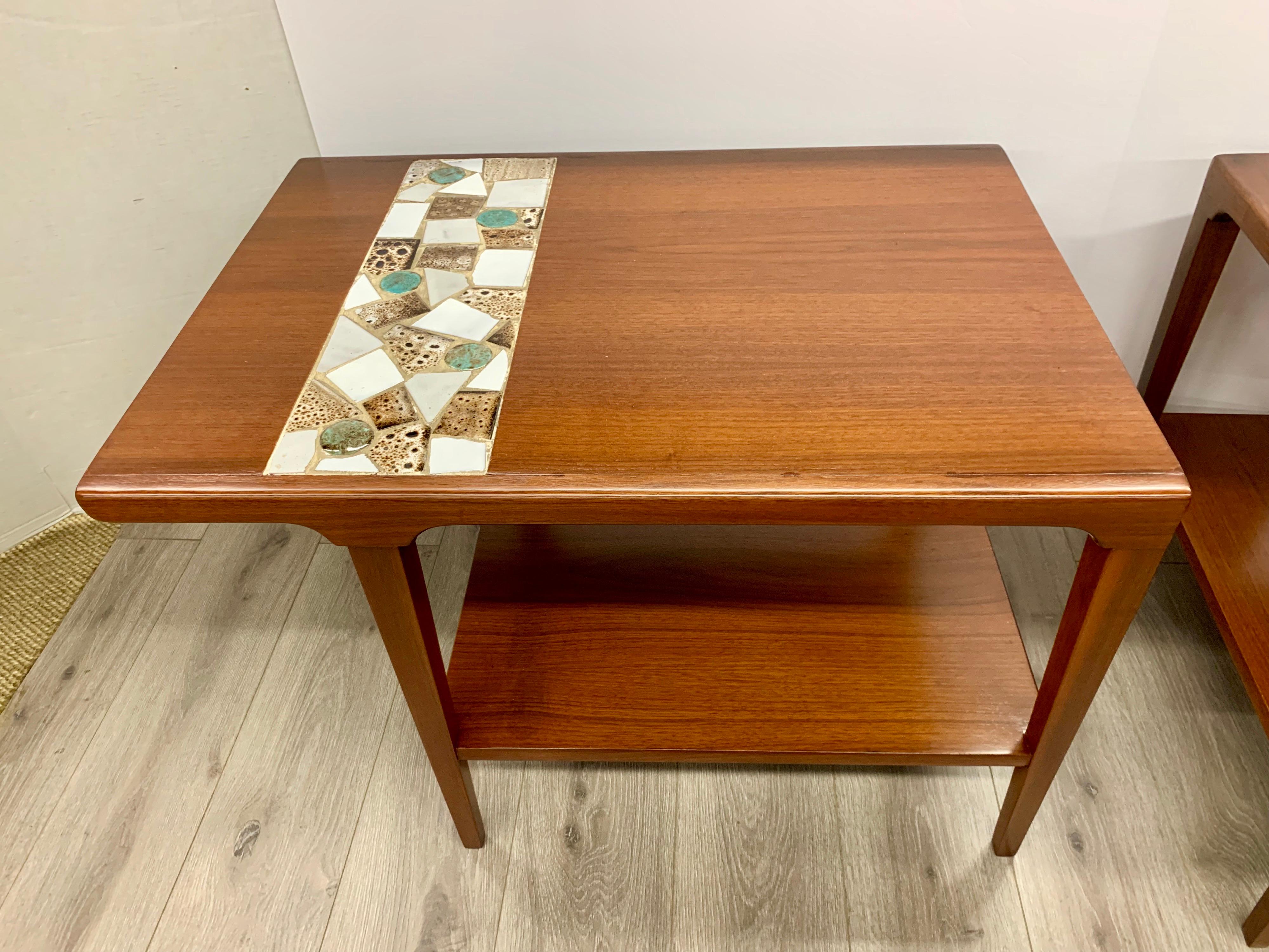 Pair of Mid-Century Modern Tile Top Walnut End Tables 2