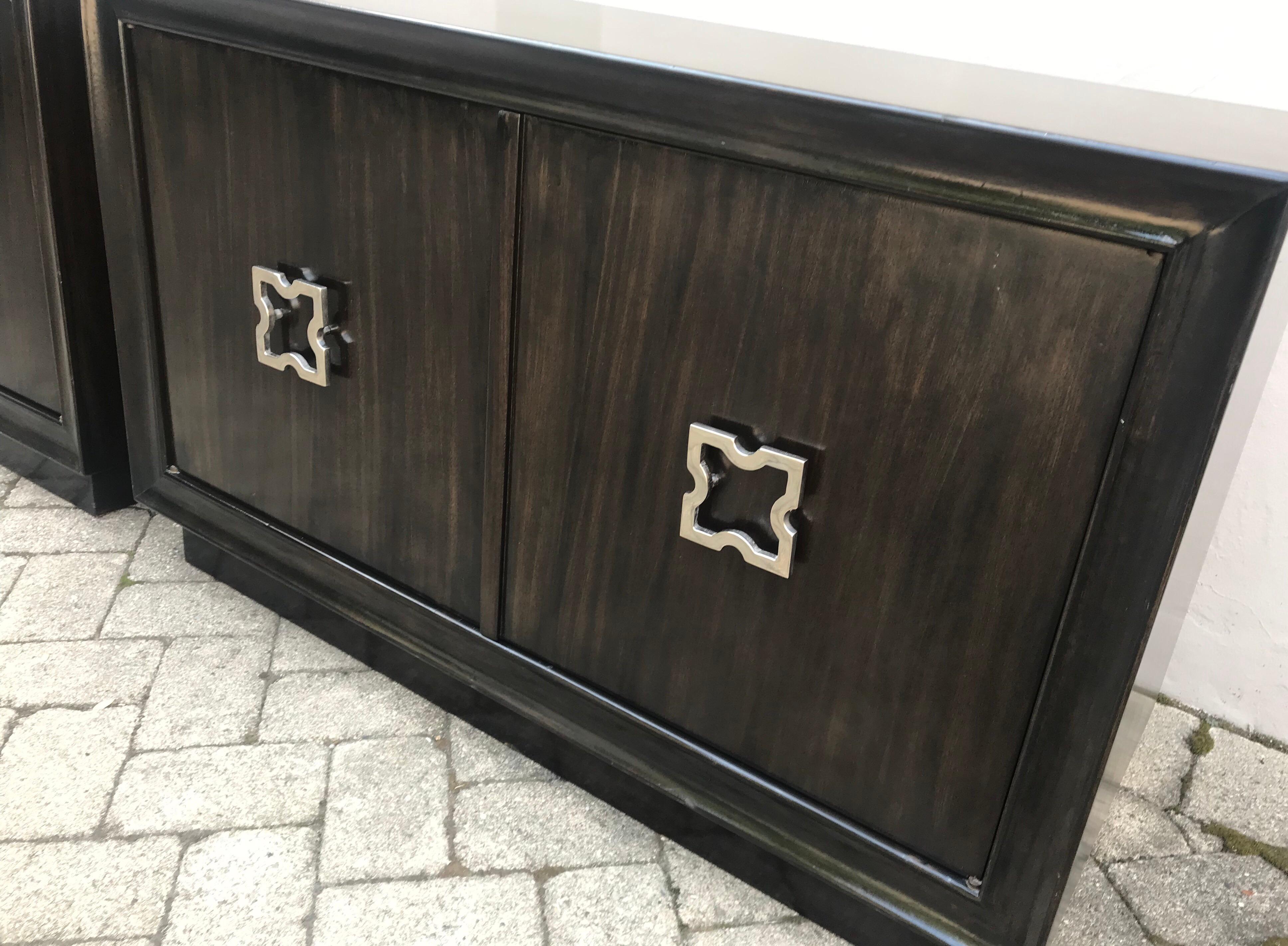 Stained Pair of Mid-Century Modern Tommi Parzinger Style Night Stands or Credenzas