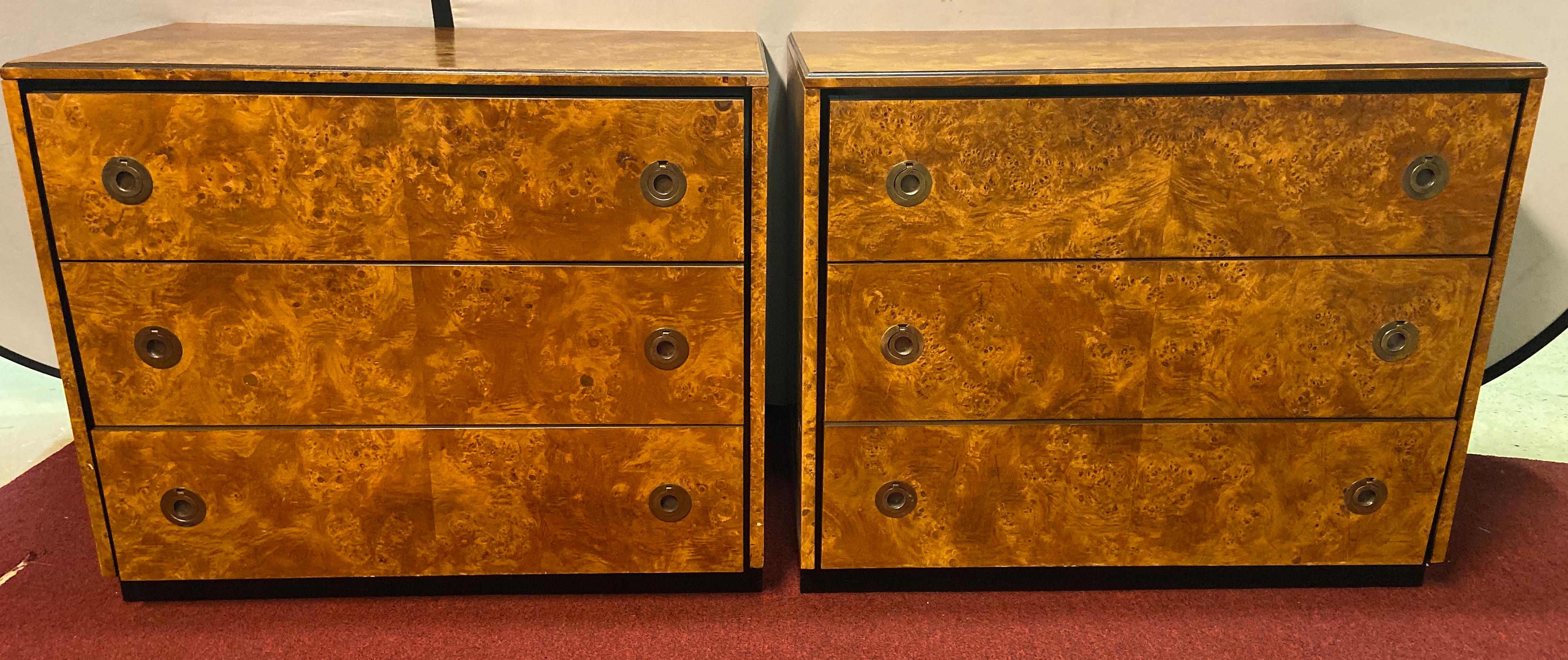 Pair of Mid-Century Modern Tortoise Burl and Ebony Wood John Stuart Chests In Good Condition In Plainview, NY