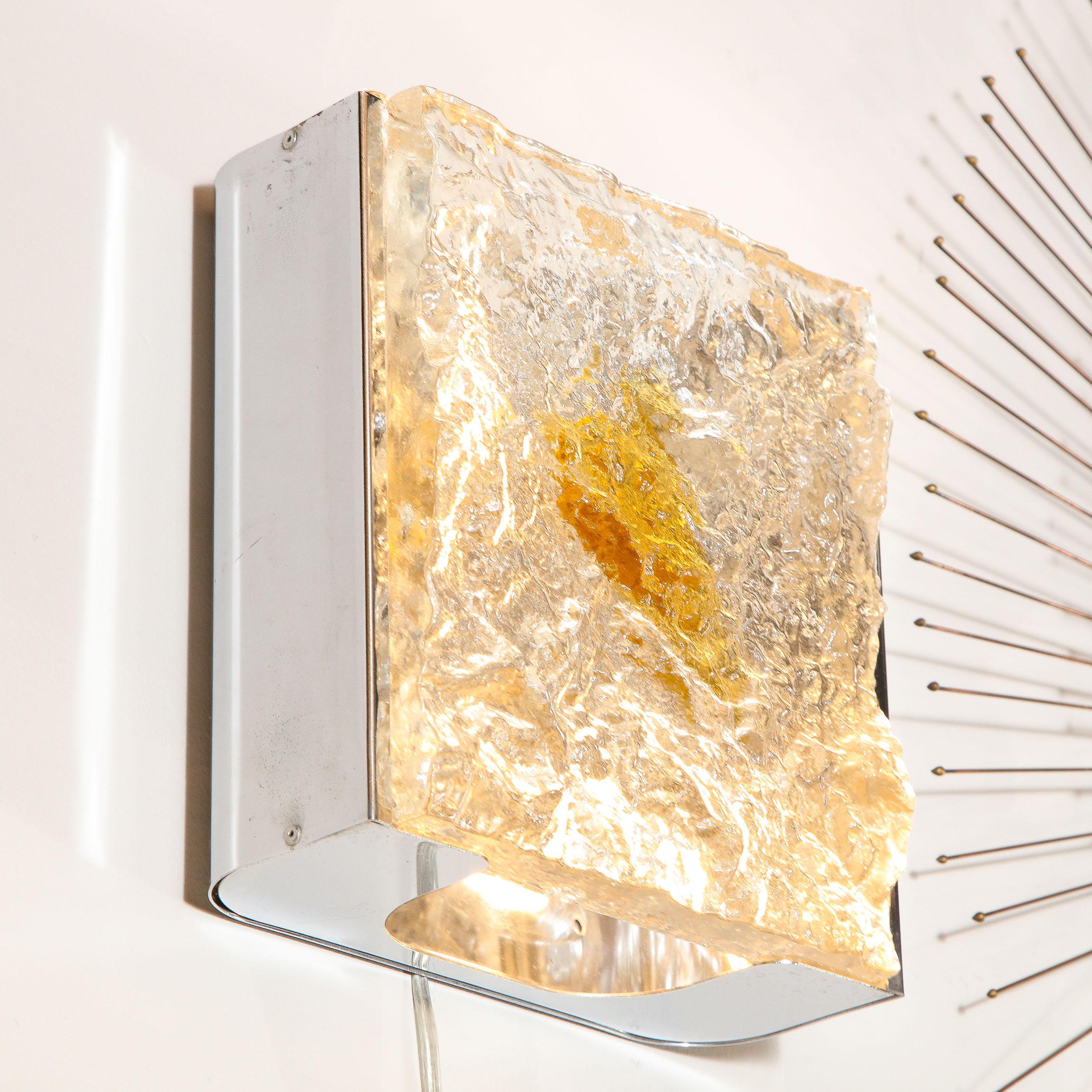 Pair of Mid-Century Modern Translucent and Amber Murano Glass Sconces by Mazzega 2