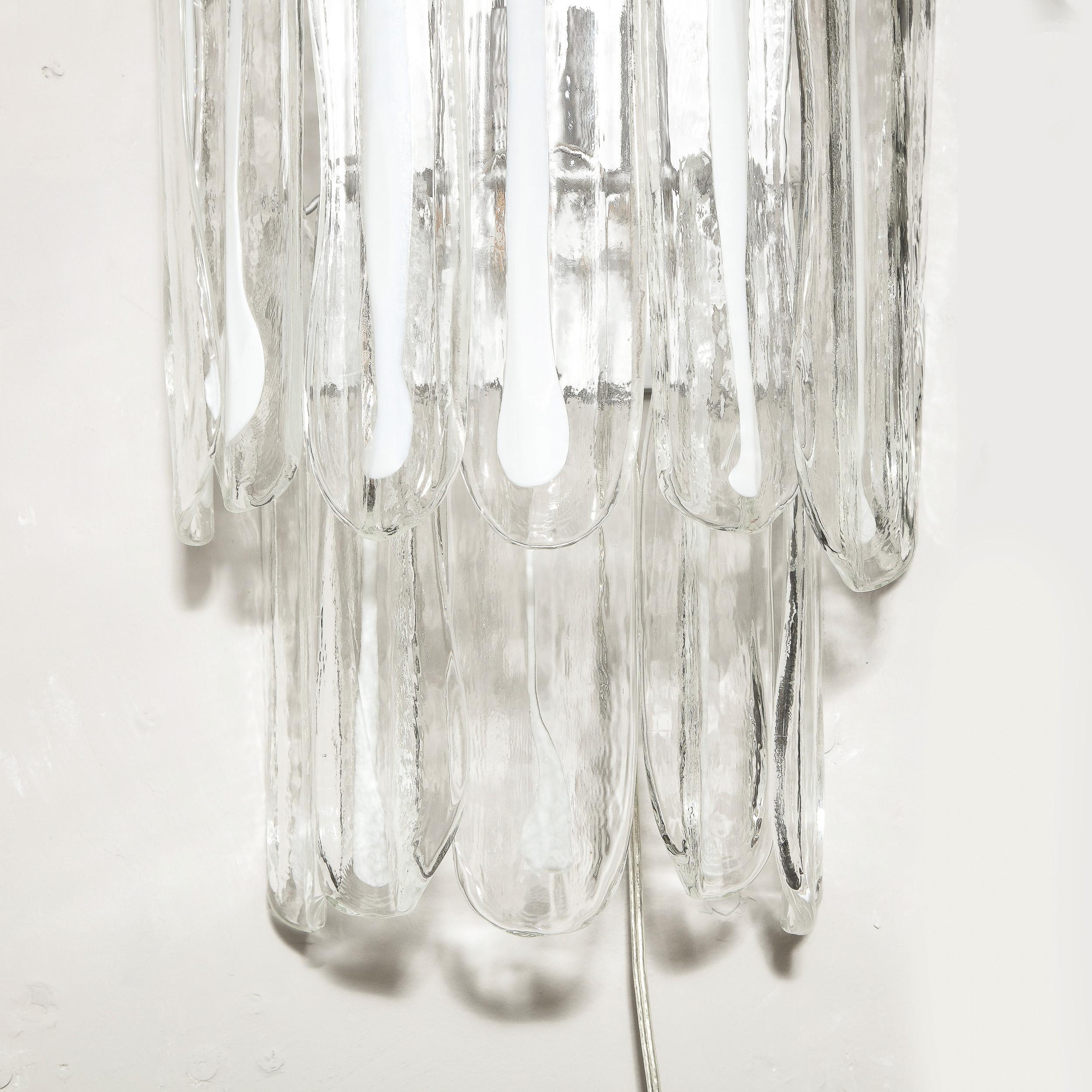 Pair of Mid-Century Modern Translucent & White Murano Glass Sconces by Mazzega For Sale 6