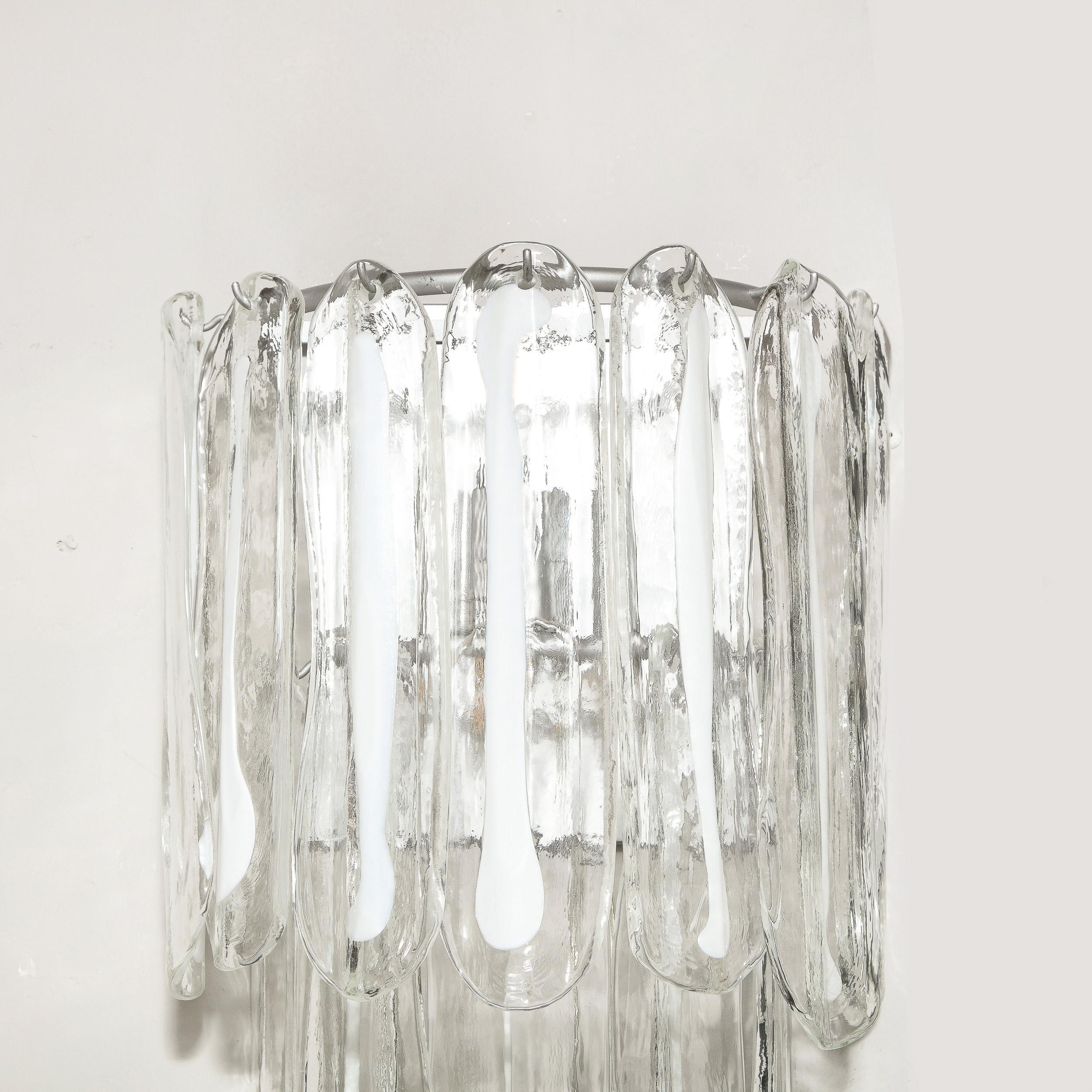 Pair of Mid-Century Modern Translucent & White Murano Glass Sconces by Mazzega For Sale 7