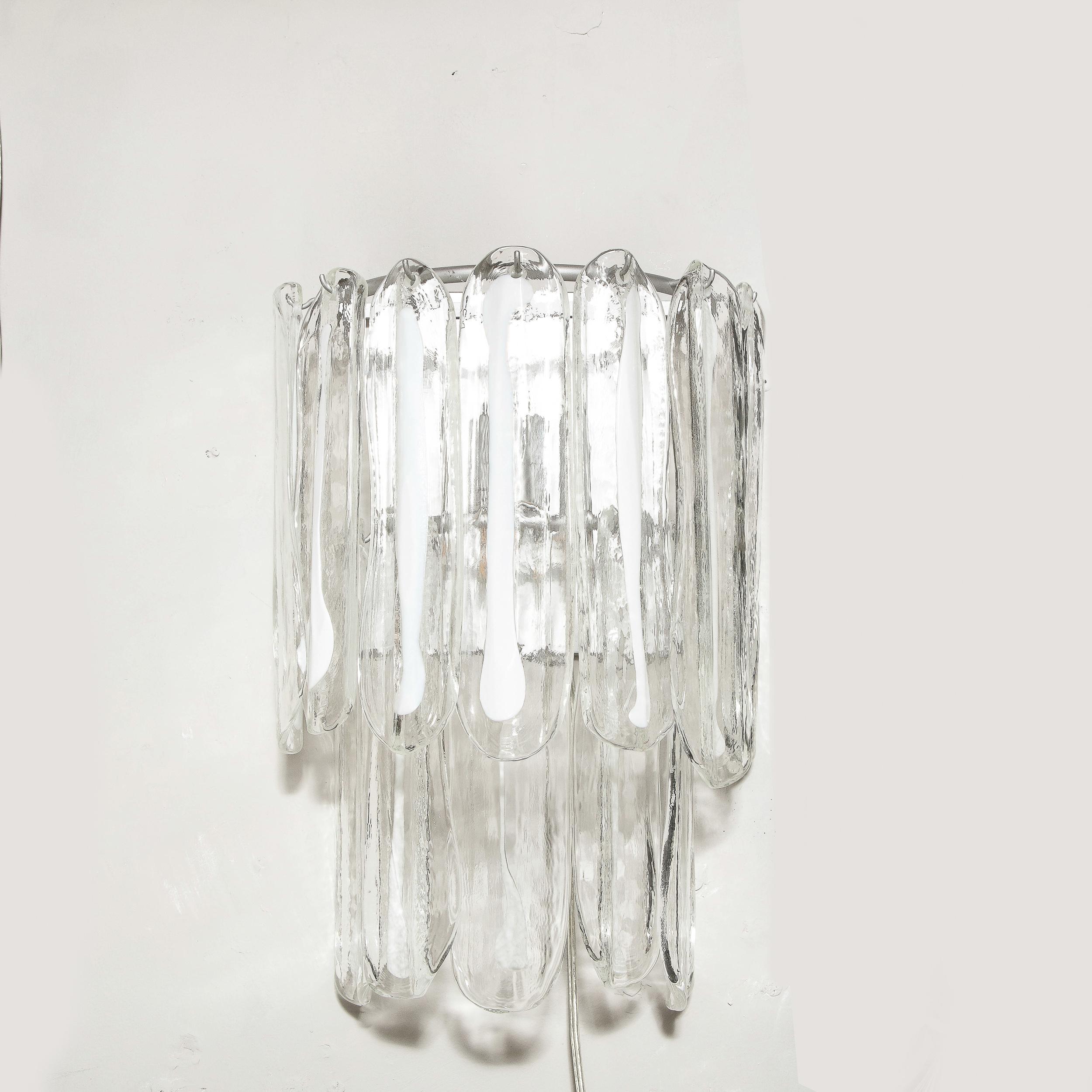 Pair of Mid-Century Modern Translucent & White Murano Glass Sconces by Mazzega For Sale 8