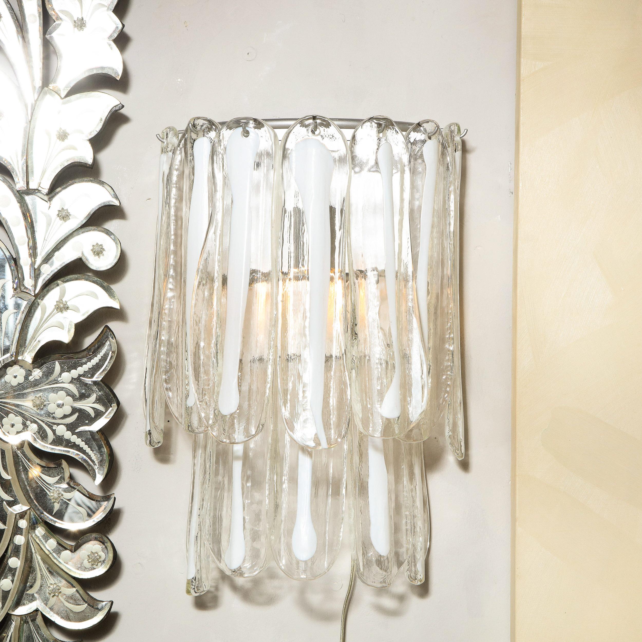 Pair of Mid-Century Modern Translucent & White Murano Glass Sconces by Mazzega For Sale 10