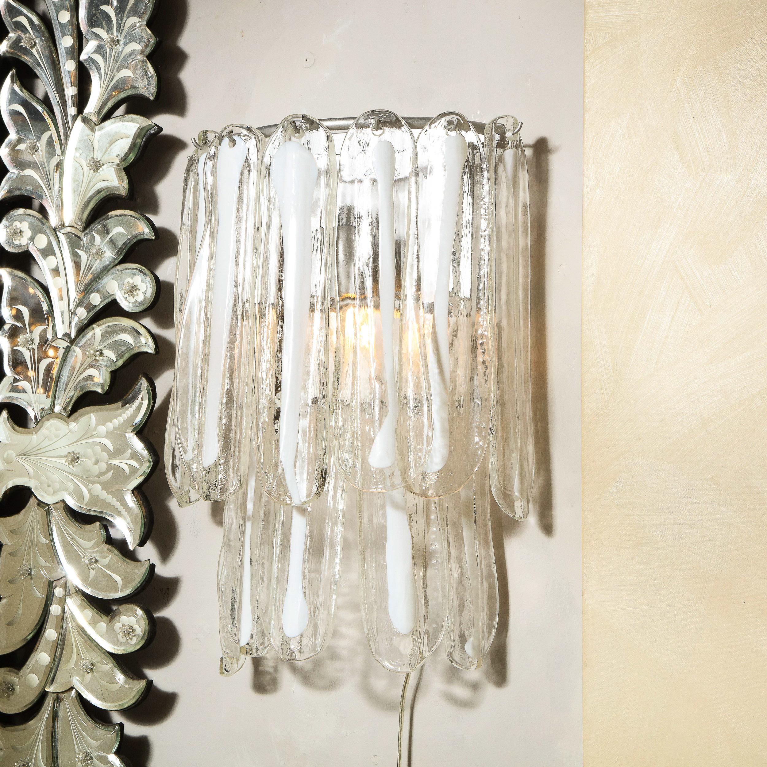 Pair of Mid-Century Modern Translucent & White Murano Glass Sconces by Mazzega For Sale 11
