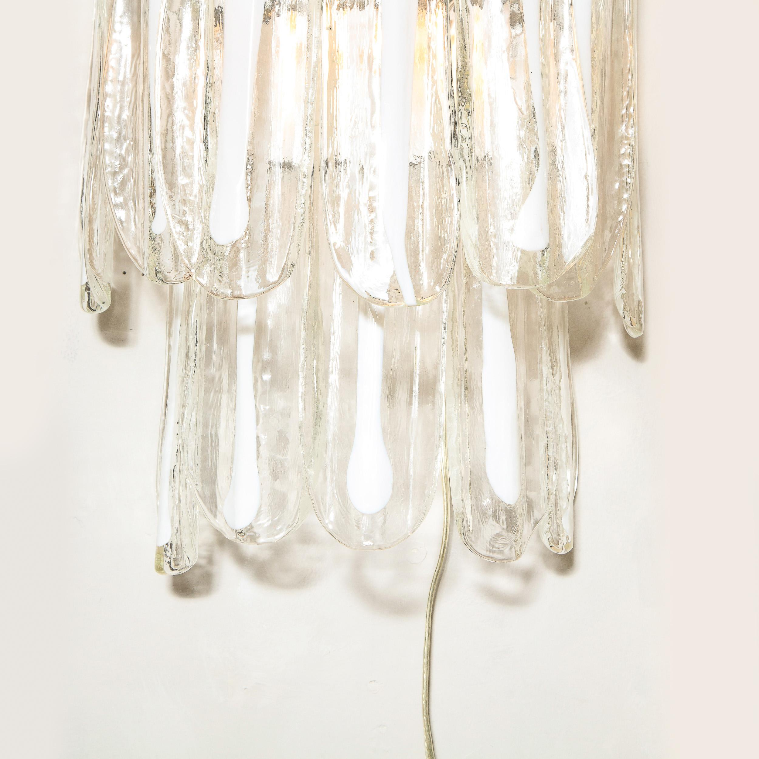Pair of Mid-Century Modern Translucent & White Murano Glass Sconces by Mazzega For Sale 12