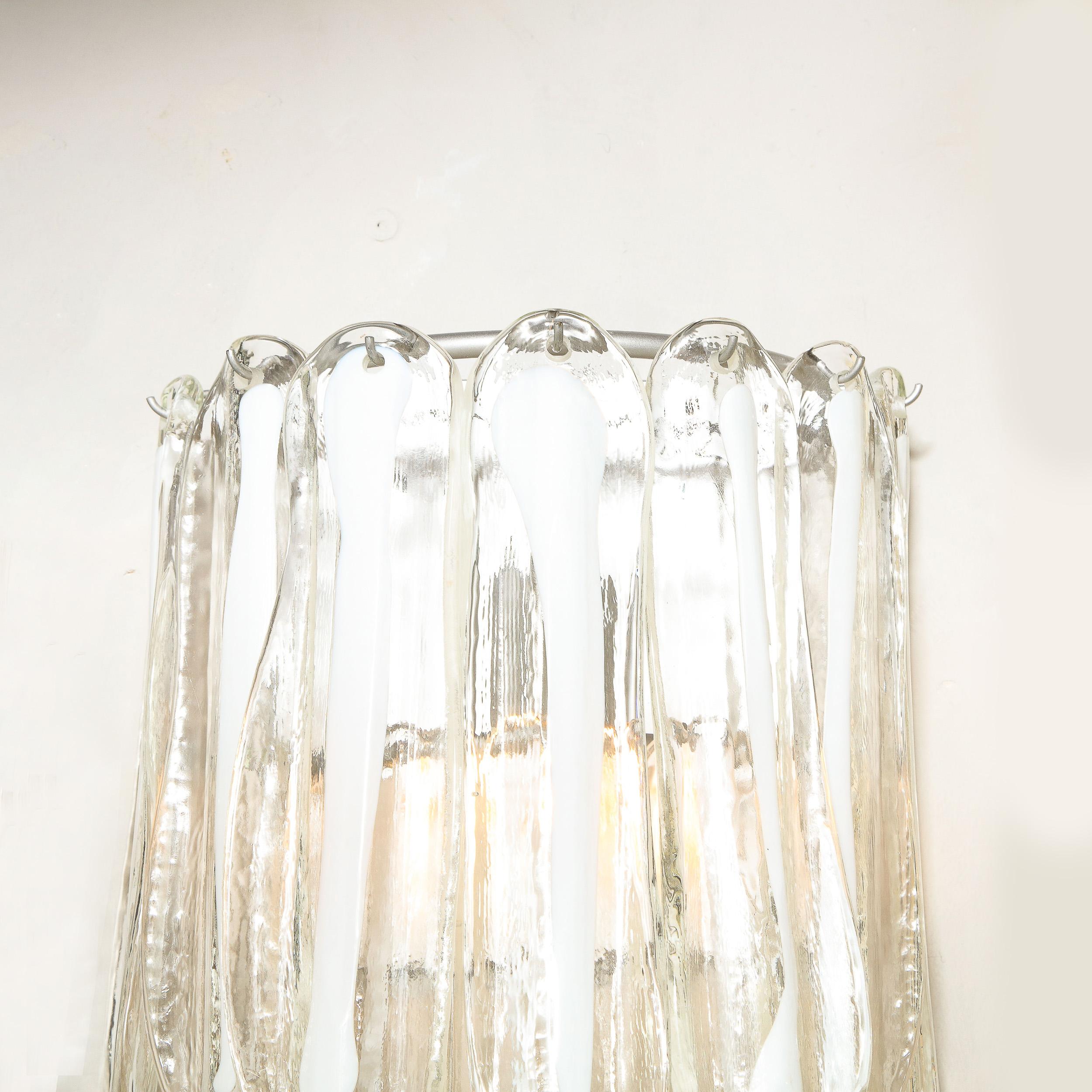 Pair of Mid-Century Modern Translucent & White Murano Glass Sconces by Mazzega For Sale 14