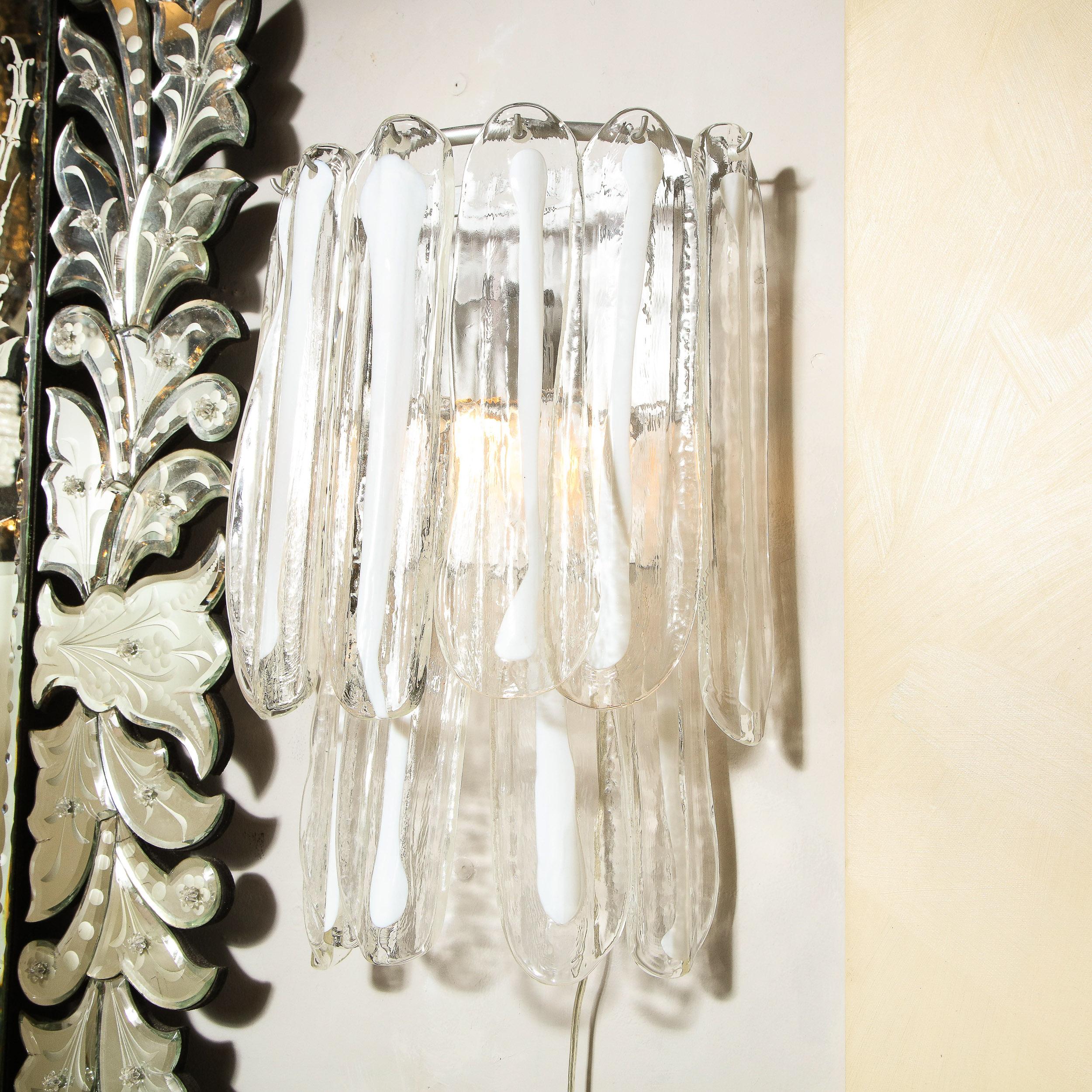 Pair of Mid-Century Modern Translucent & White Murano Glass Sconces by Mazzega For Sale 15