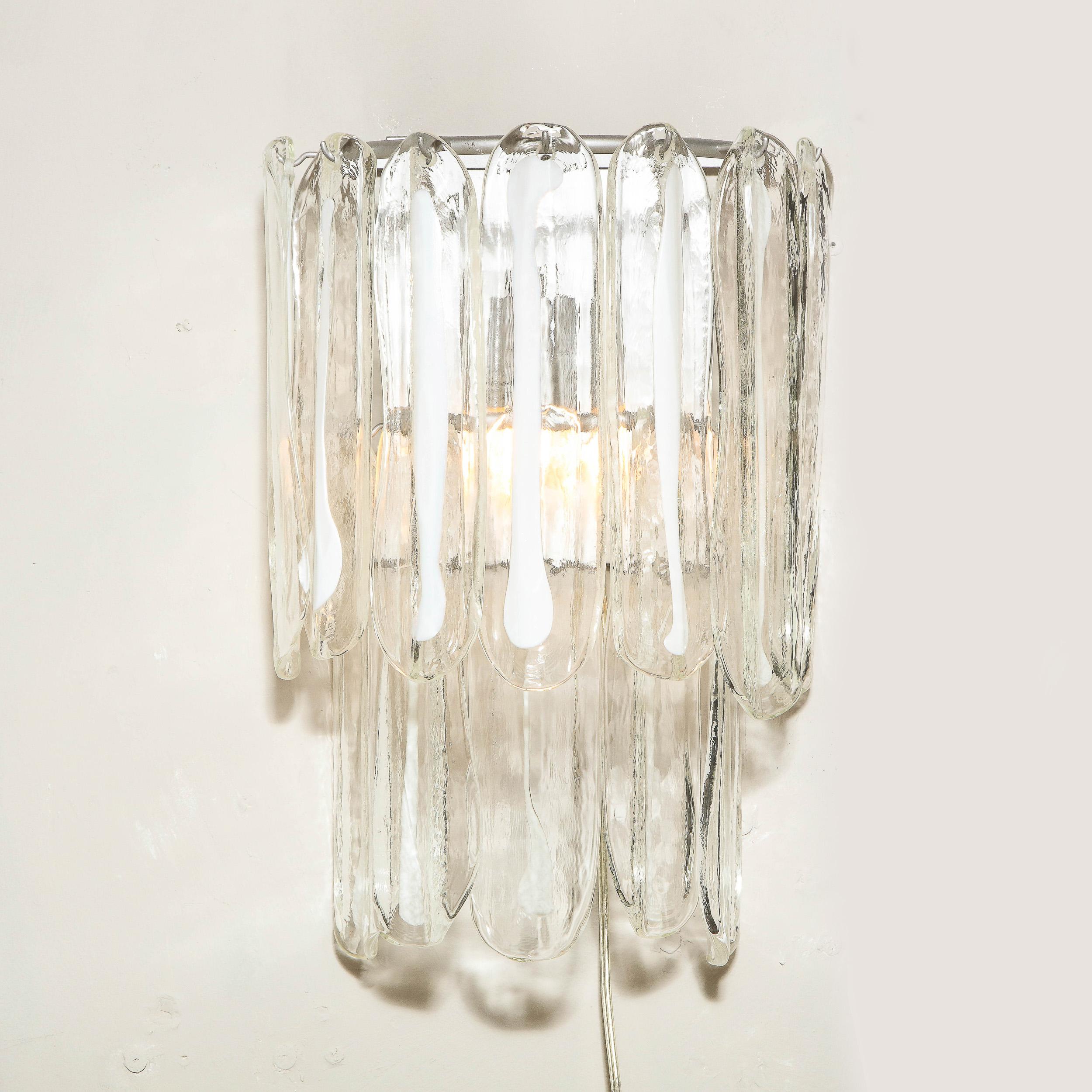 Pair of Mid-Century Modern Translucent & White Murano Glass Sconces by Mazzega In Good Condition For Sale In New York, NY