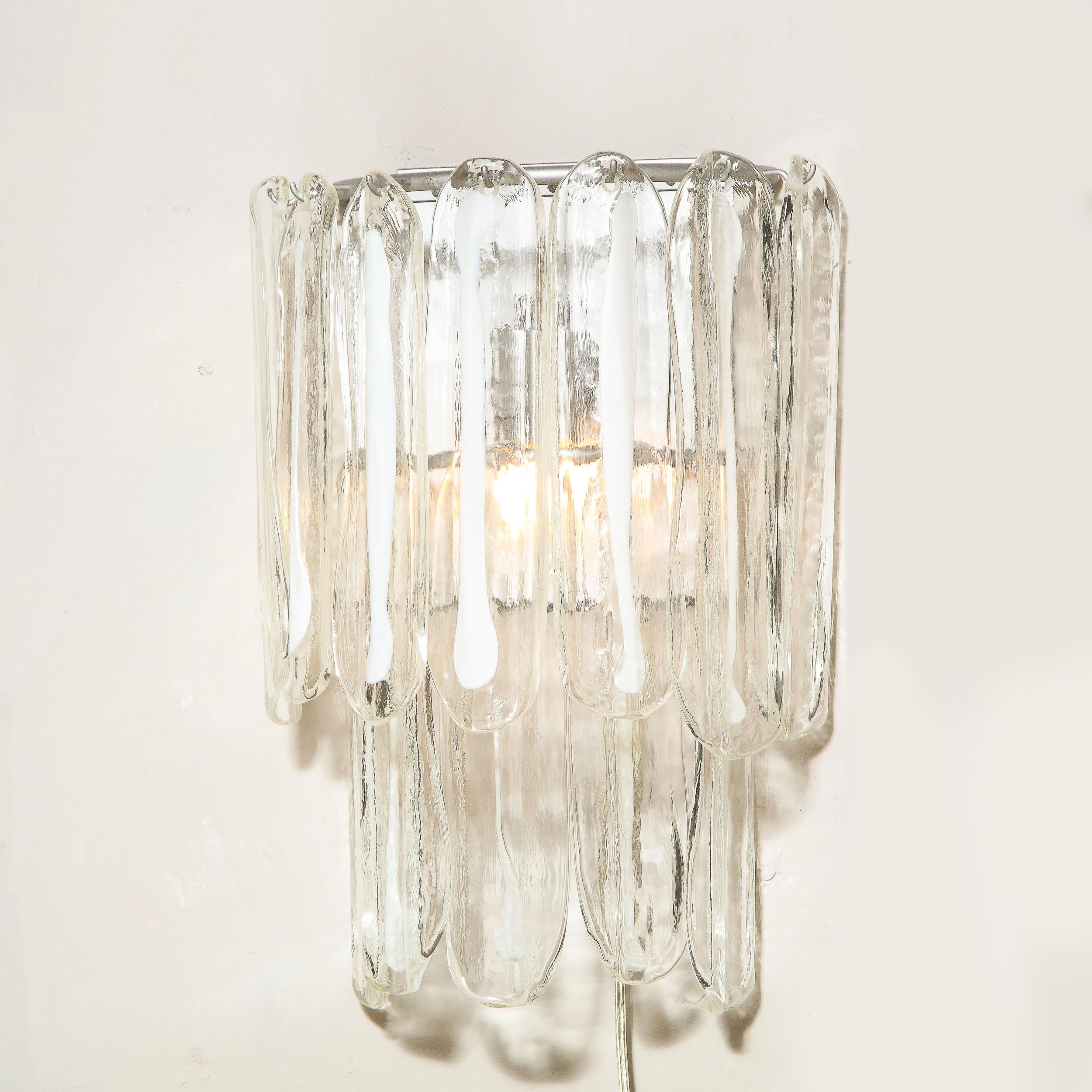Pair of Mid-Century Modern Translucent & White Murano Glass Sconces by Mazzega For Sale 1