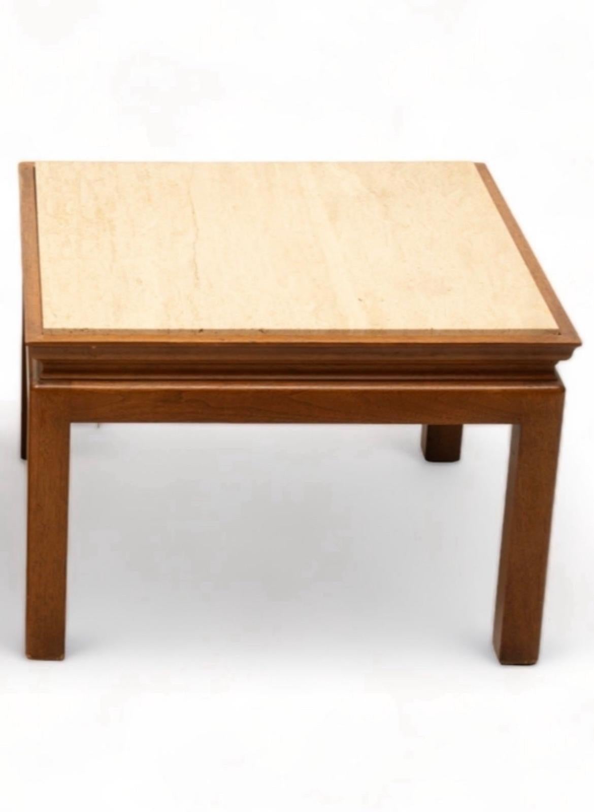 American Pair of Mid Century Modern travertine end Tables by Widdicomb For Sale