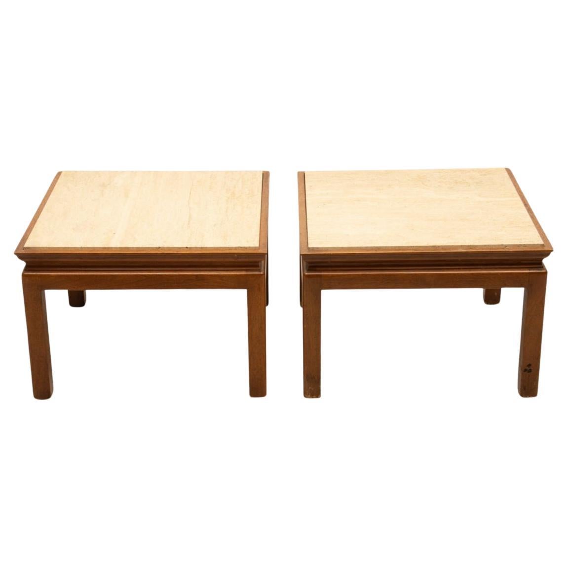 Pair of Mid Century Modern travertine end Tables by Widdicomb For Sale