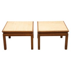 Vintage Pair of Mid Century Modern travertine end Tables by Widdicomb