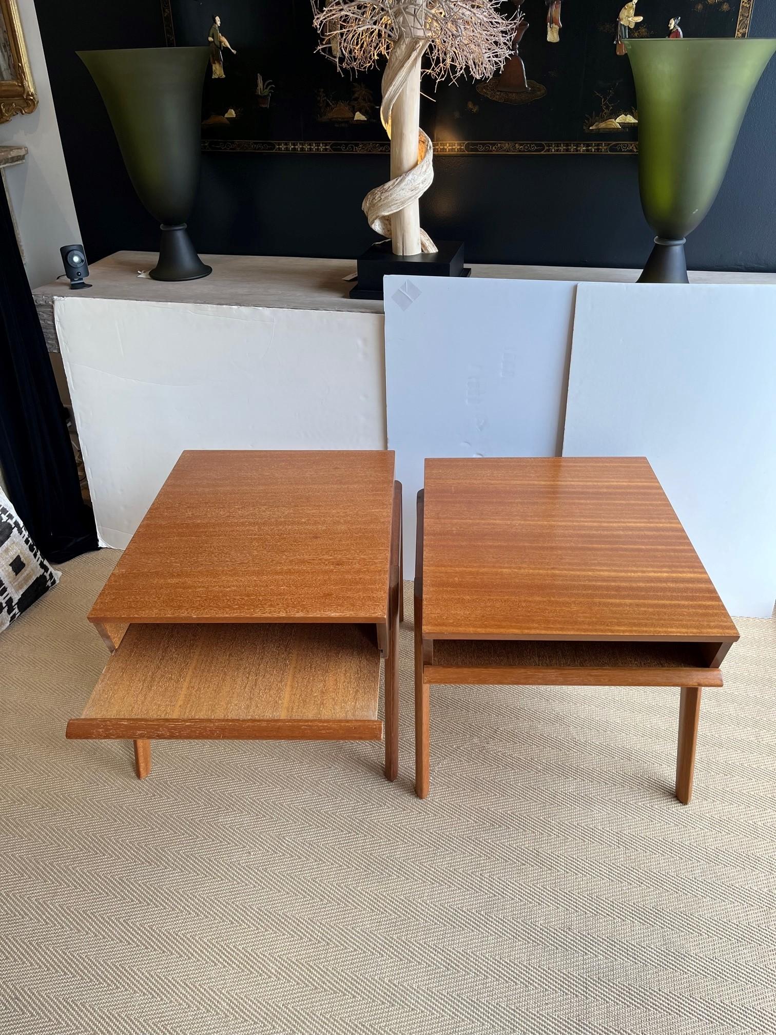 Pair of Mid-Century Modern Tray side table with hairpin style and a pullout, manufactured by Brown Saltman, and designed By John Keal.