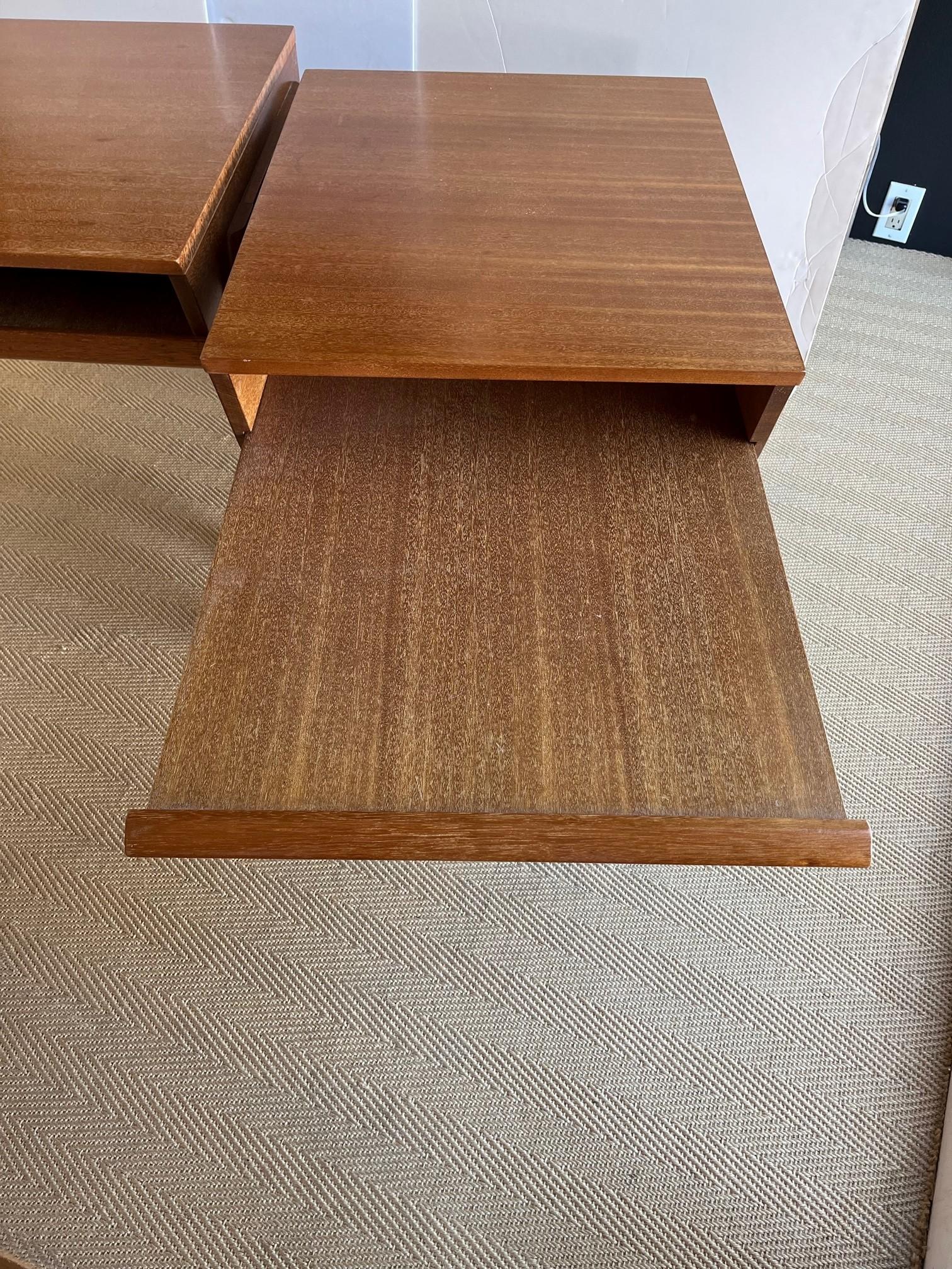 Hand-Crafted Pair of Mid-Century Modern Tray Side Table Designed by John Keal  For Sale