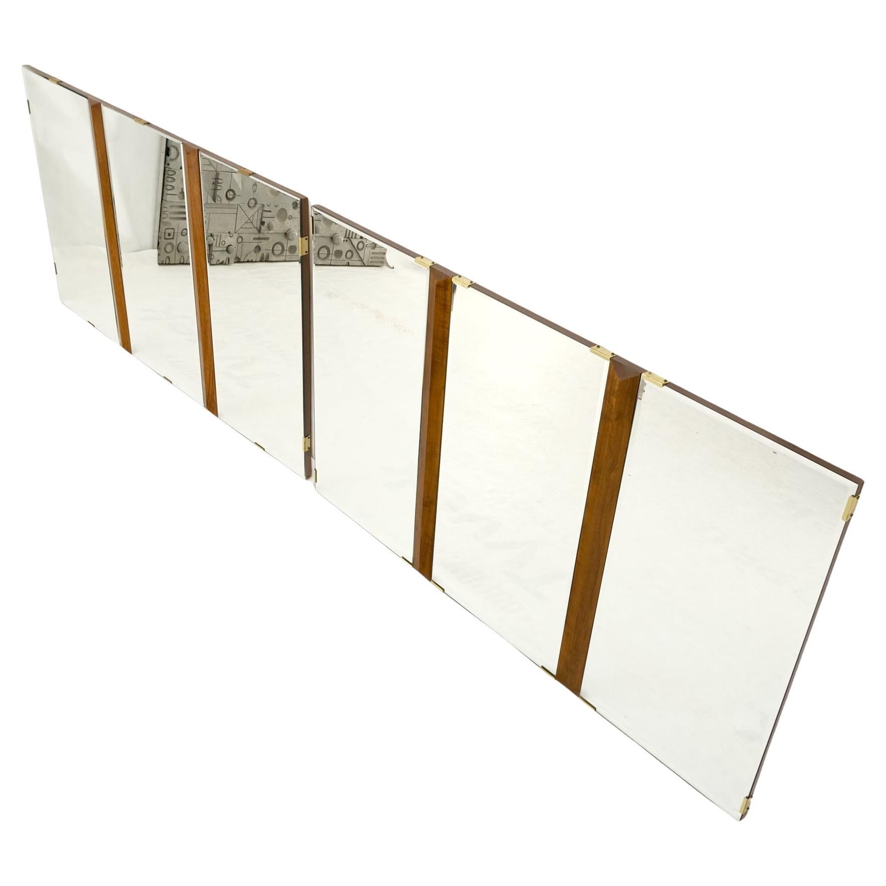 Mid-Century Modern Pair of Mid Century Modern Tripple Beveled Mirrors w/ Walnut Accents For Sale