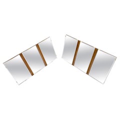 Pair of Mid Century Modern Tripple Beveled Mirrors w/ Walnut Accents