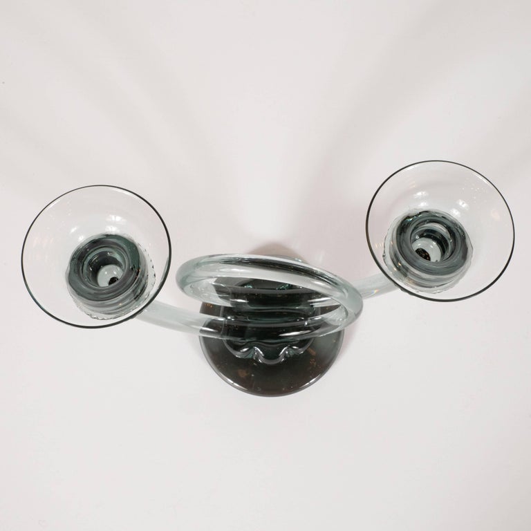 Pair of MidCentury Modern Trumpet Form Smoked Grey Clear Glass