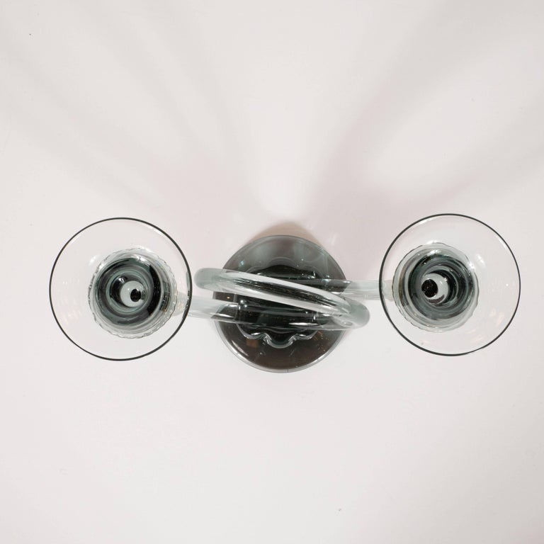 Pair of MidCentury Modern Trumpet Form Smoked Grey Clear Glass