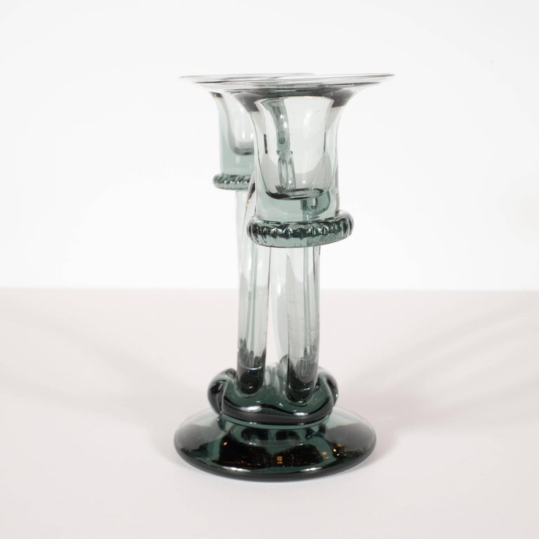 Pair of MidCentury Modern Trumpet Form Smoked Grey Clear Glass