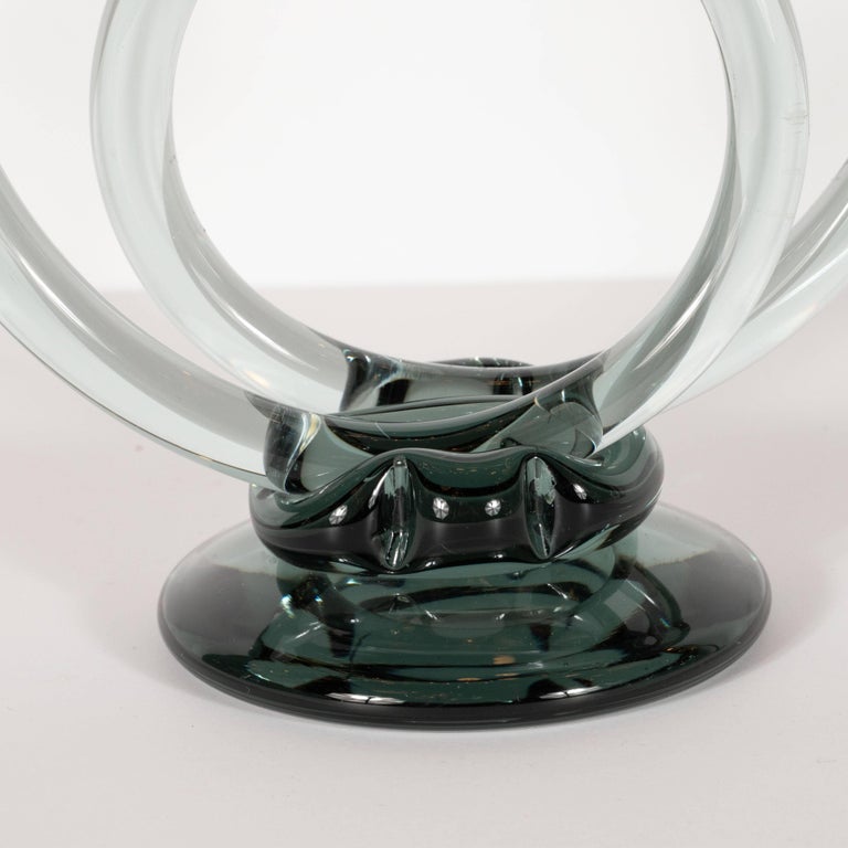 Pair of MidCentury Modern Trumpet Form Smoked Grey Clear Glass