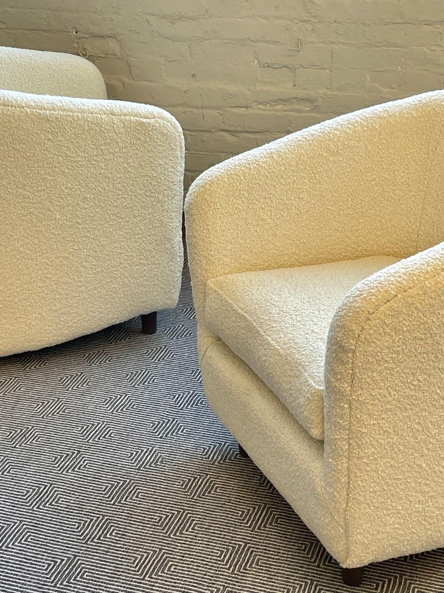 Pair of Mid-Century Modern Tub Chairs, Boucle, American Designer, 2000s In Good Condition In Stamford, CT