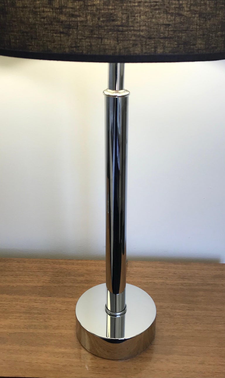 American Pair of Mid-Century Modern Tubular Chrome Table Lamps, Laurel Lamp Attributed For Sale